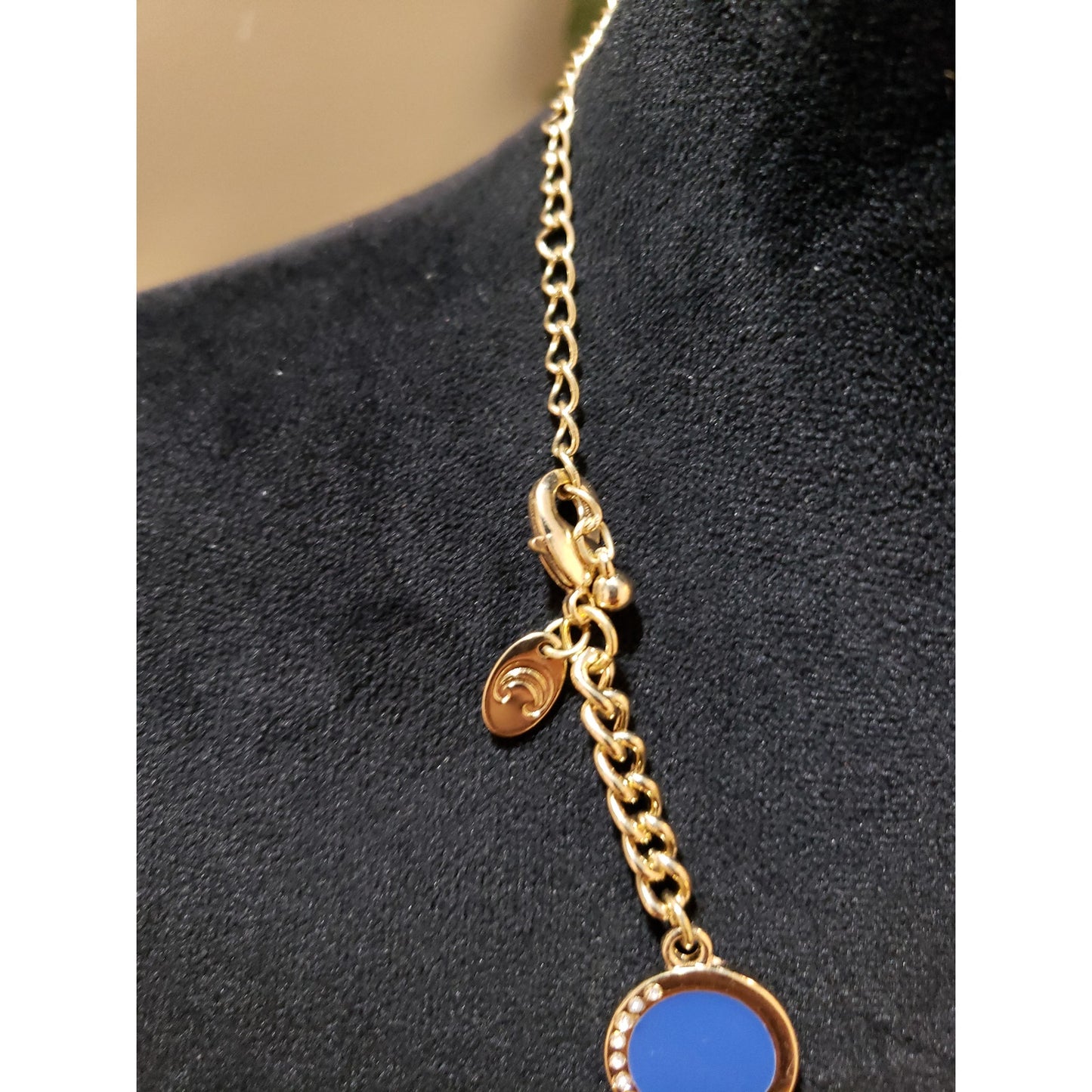 Charming Charlie Women Navy Blue Enamel Circles Rhinestones Adjustable Necklace