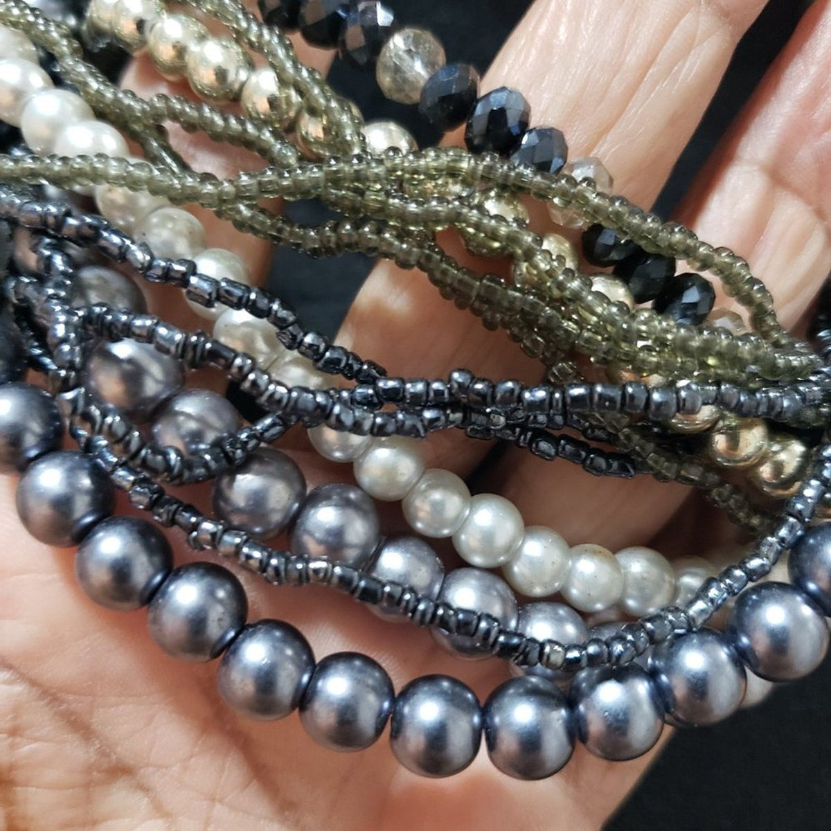 Women Fashion Bohemian Style Multi Strand Beaded Faux Pearl Necklace w/ Lobster