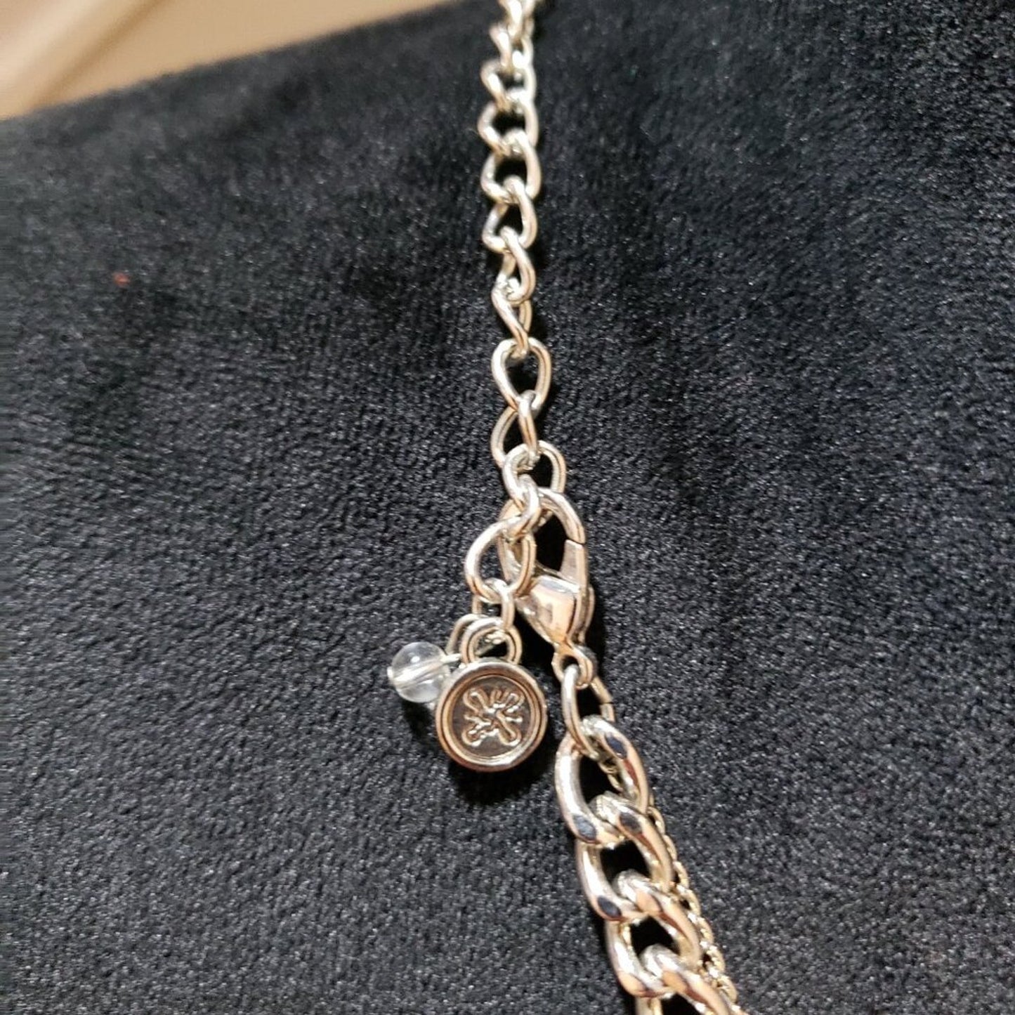 Womens Silver Amethyst & Rhinestone Double Chain Collar Necklace Lobster Clasp
