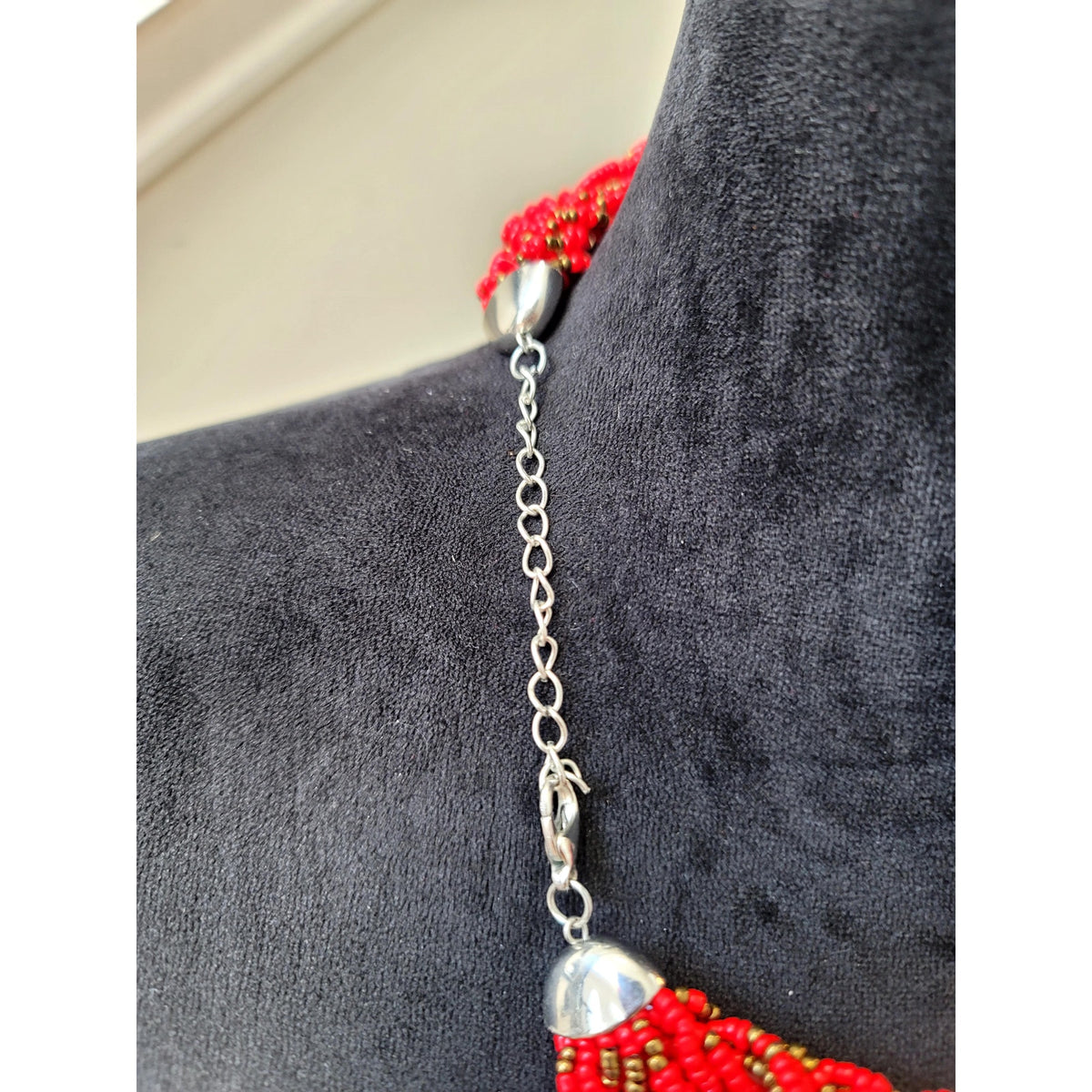 Women Handmade Red Seed Bead Braided Choker Necklace Statement Jewelry Gift