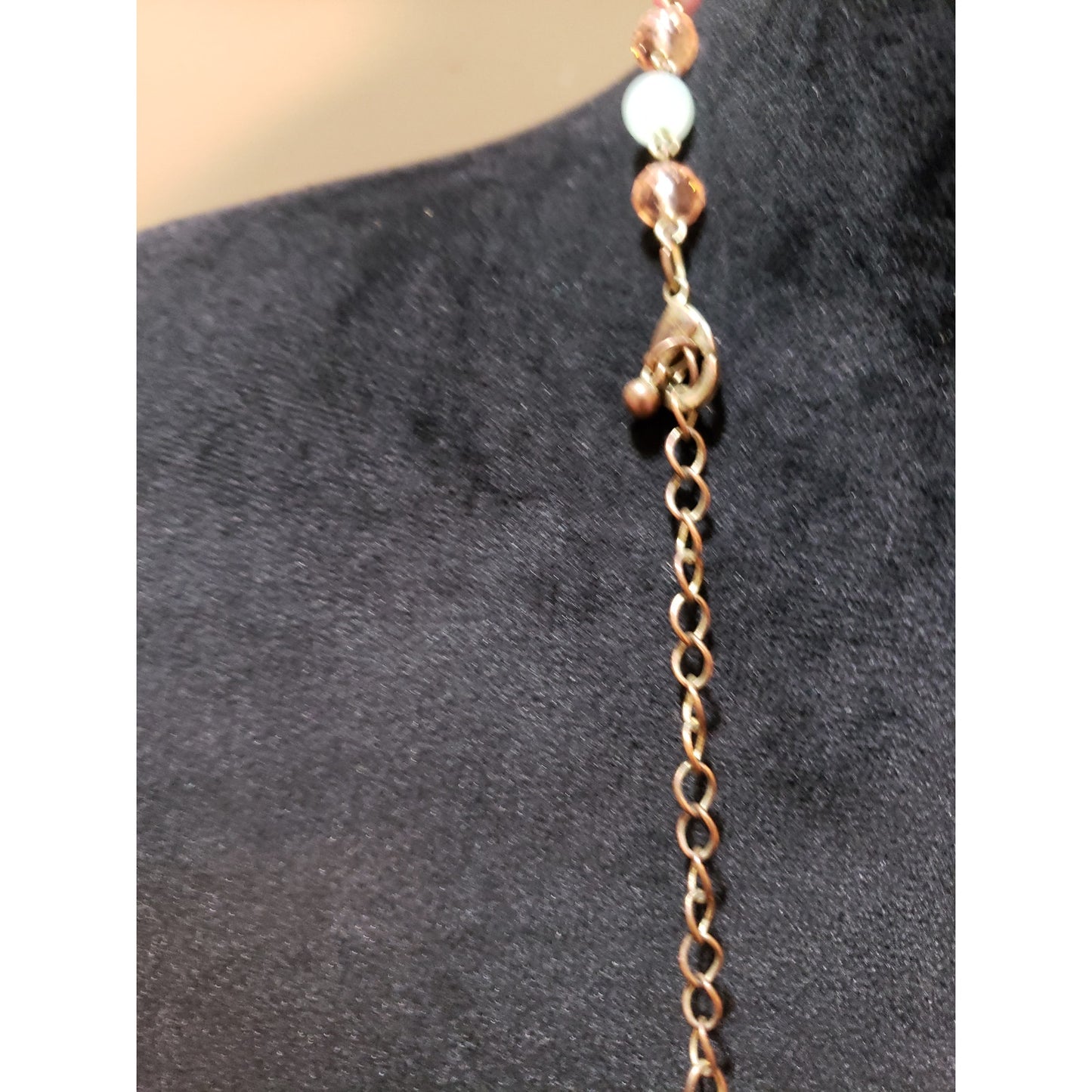 Womens Gold Tone Multi Stone Acrylic Glass Beads Linked Long Necklace w/ Lobster