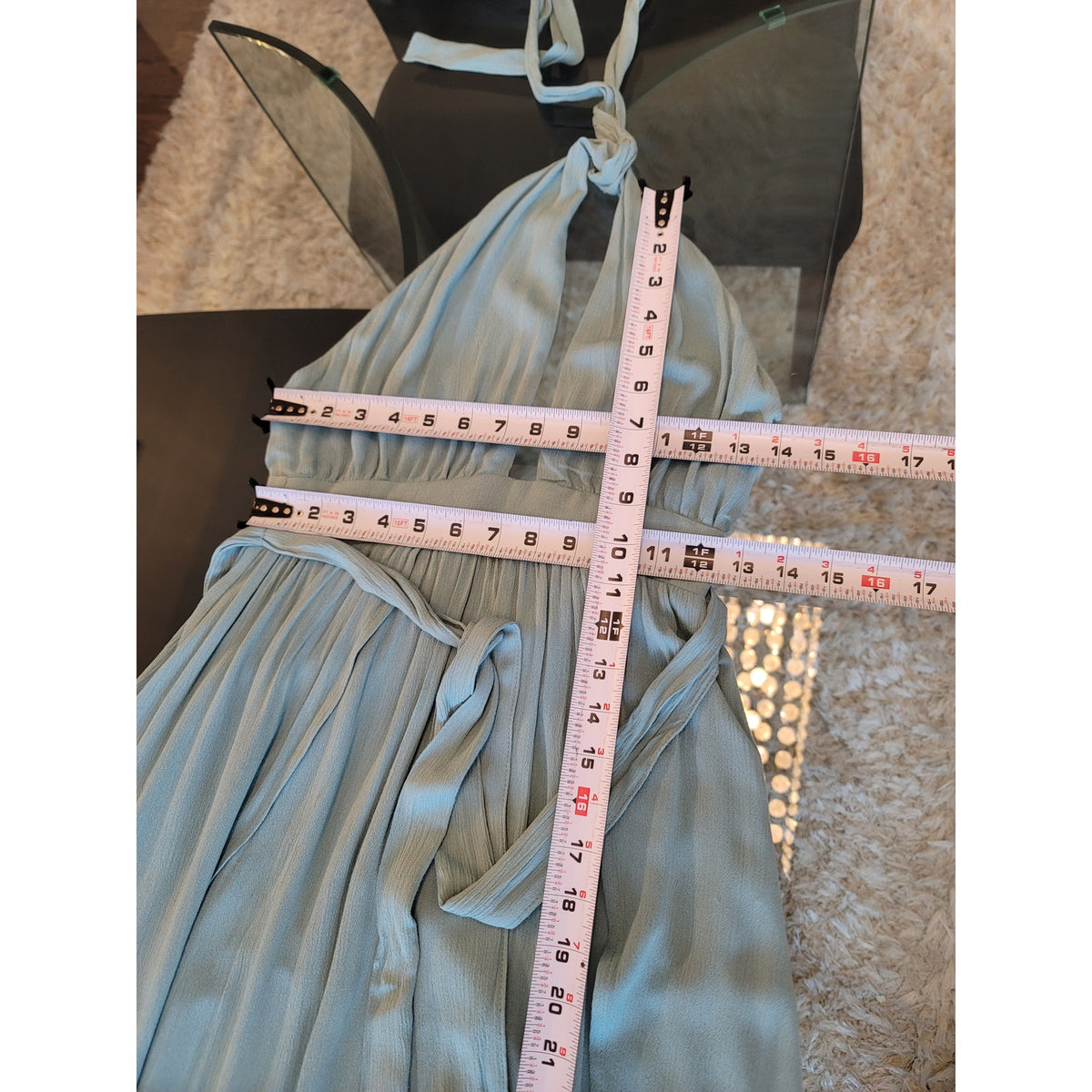 Forever 21 Maxi Dress Women's XS Light Green Halter Front Tie Cut-Out Casual