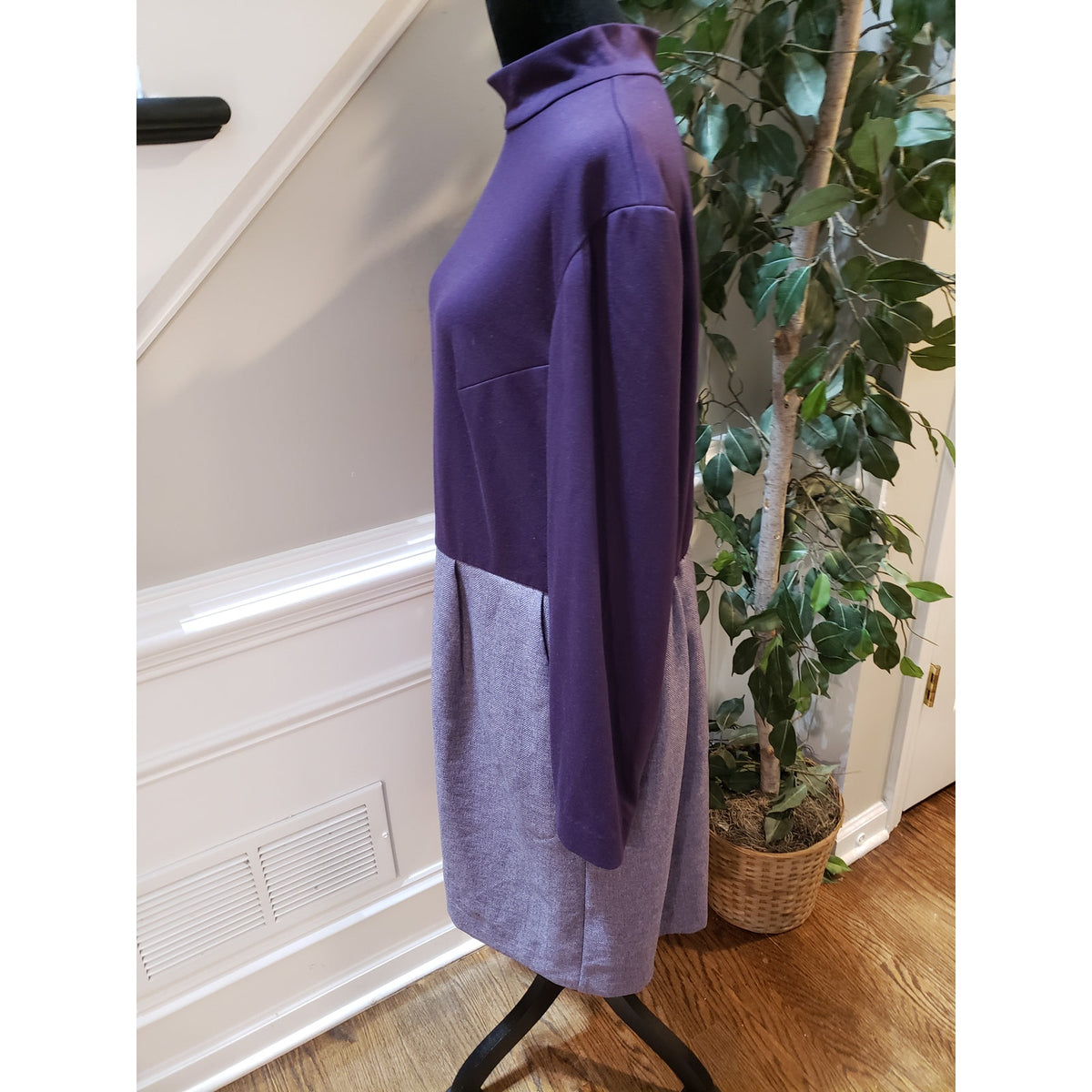 Coldwater Creek Sweater Dress Womens W20 Purple Mock Neck Knee Length Back Zip