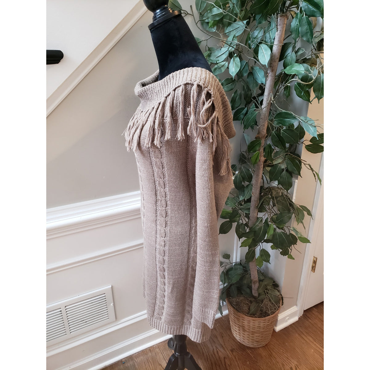 Cozy Casual Sweater Dress Women's Large Brown Geometric Cowl Neck Long Sleeve