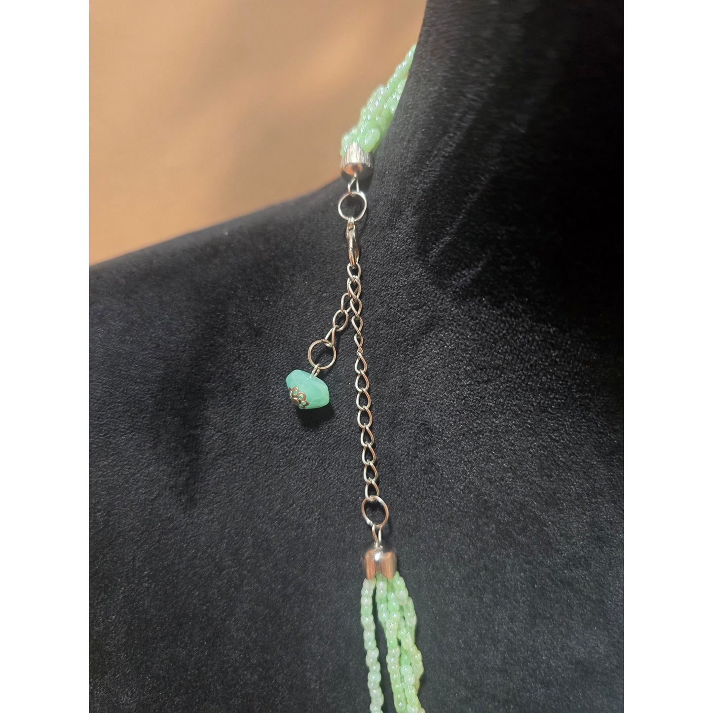 Women's Multi Layer Green Beaded Necklace With Lobster Claw Clasp Statement Jewelry