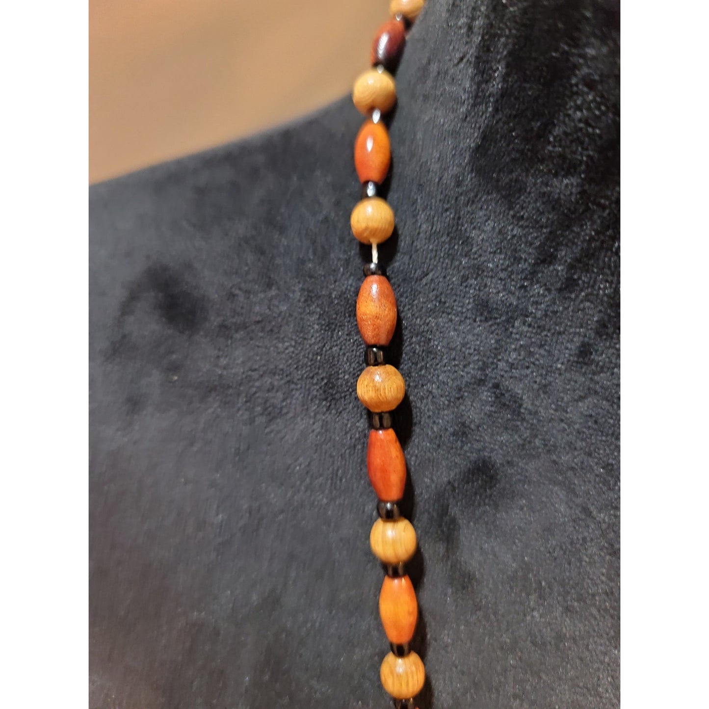 Women's Handmade Wood Beaded Necklace Natural Brown Round Long Jewelry Gift