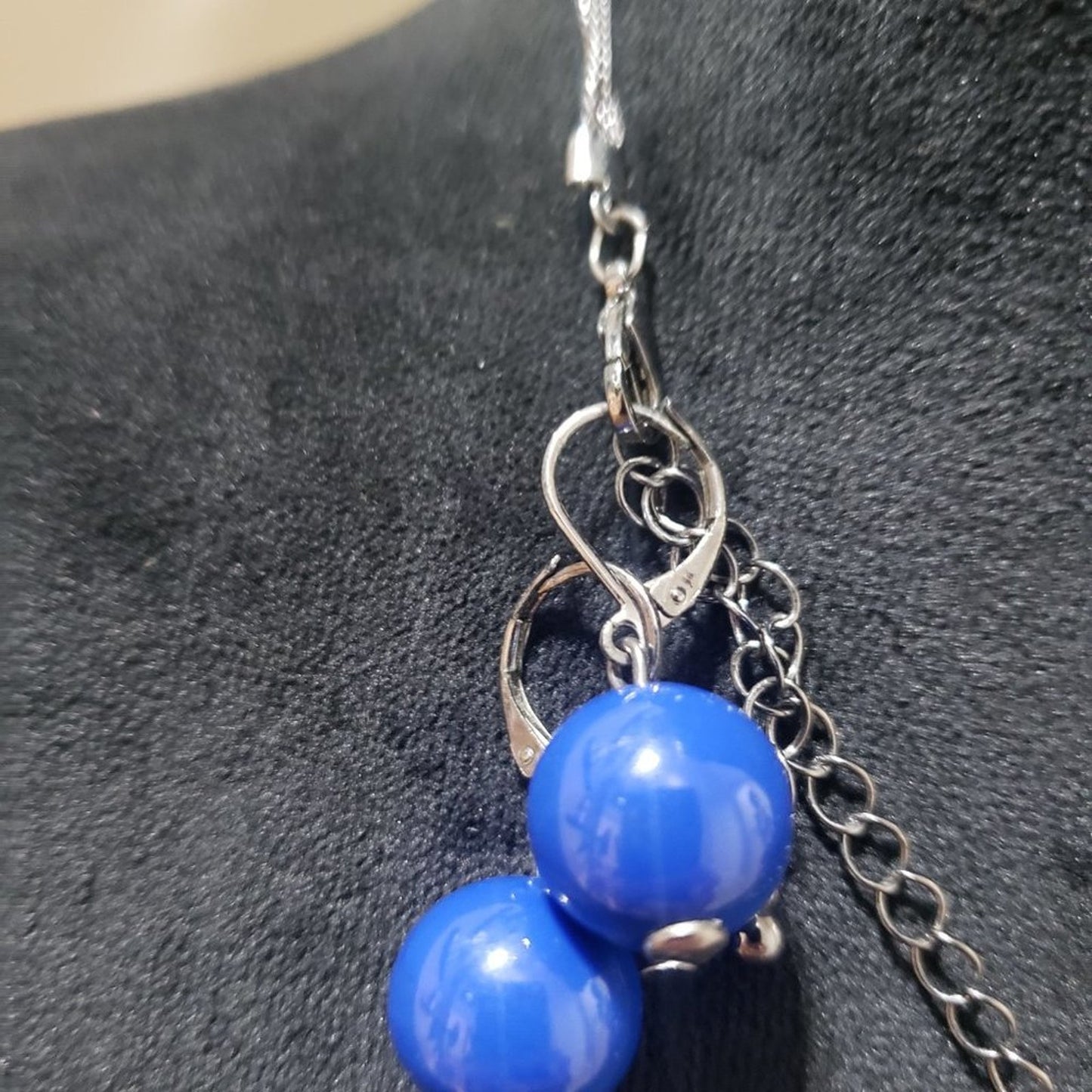 Women Triple Layered Blue and Silver Color Charm Beads Statement Choker Necklace
