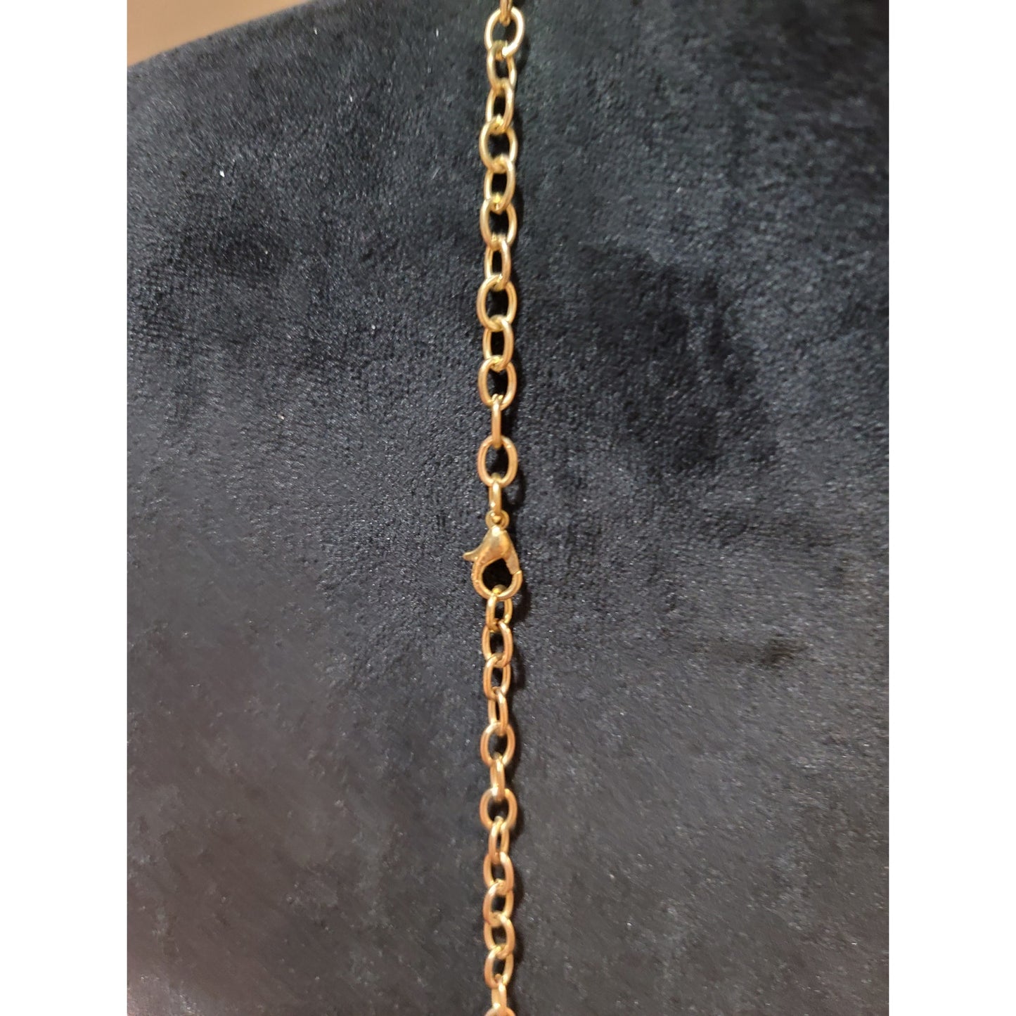 Women's Gold Chain Necklace With Lobster Clasp Black Rose Heart And Bead Charms