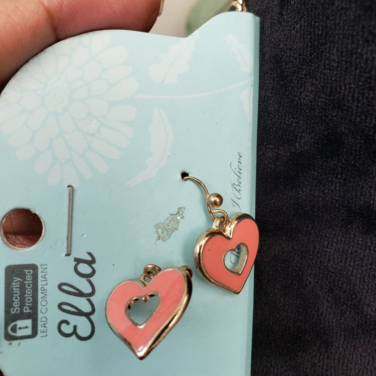 Ella Womens Enamel Heart Linked Gold Tone Collar Detail Necklace with Earring