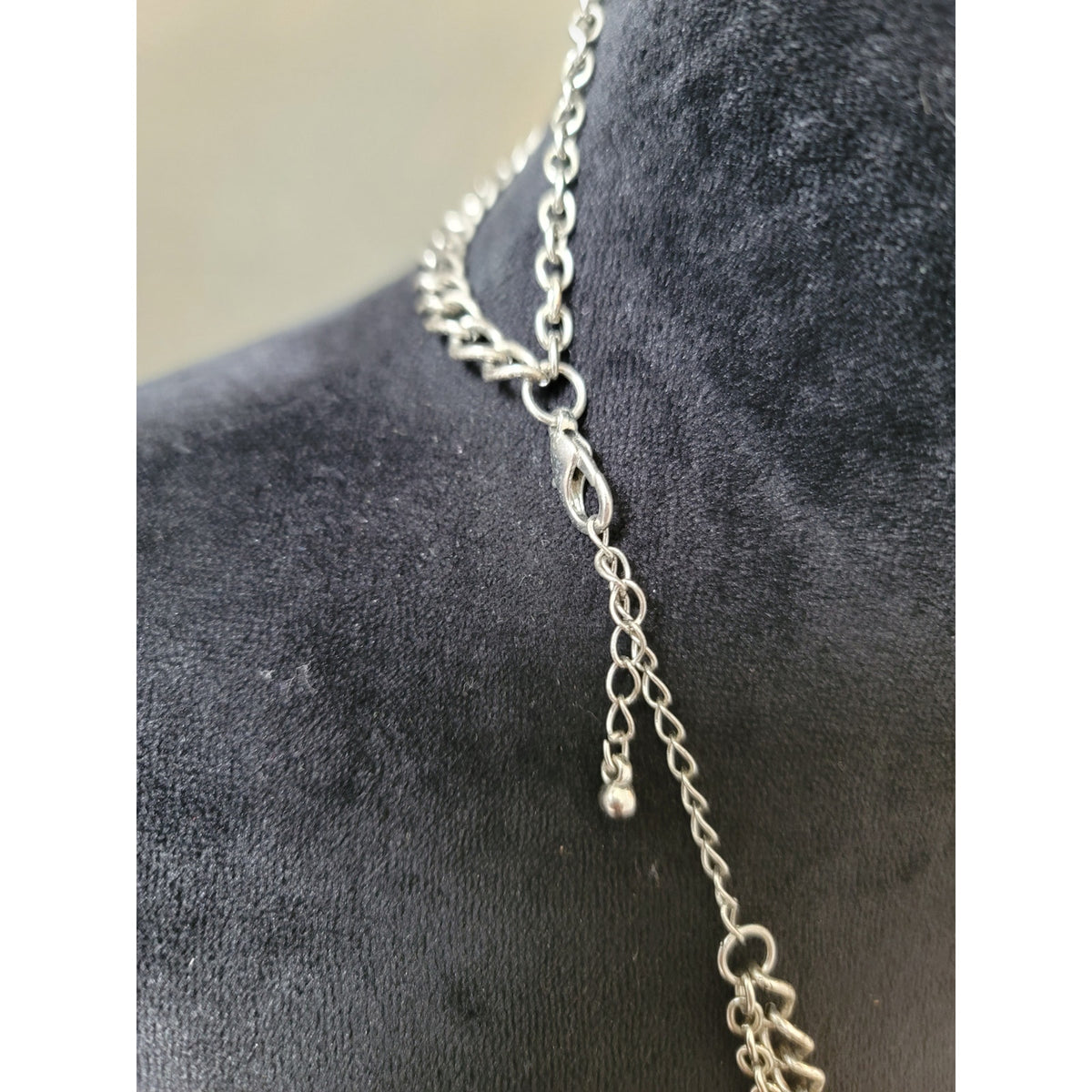 Womens Statement Bib Necklace Silver Tone Layered Teardrop Pendant Lobster Clasp