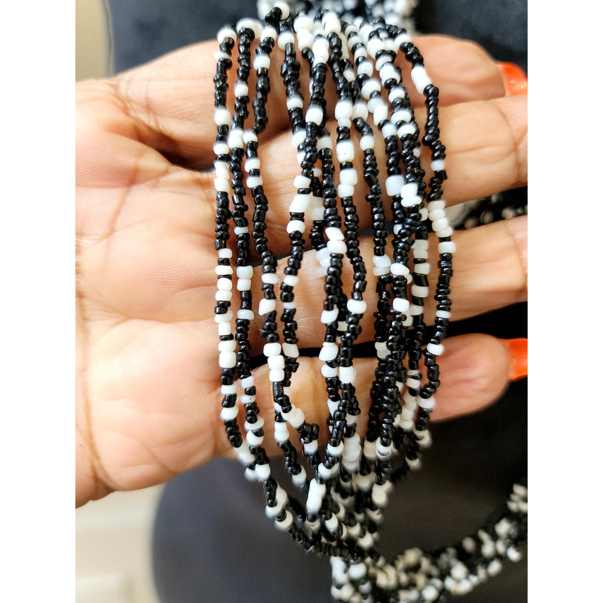 Black & White Seed Bead Multi-Strand Long Necklace Layered Statement Jewelry