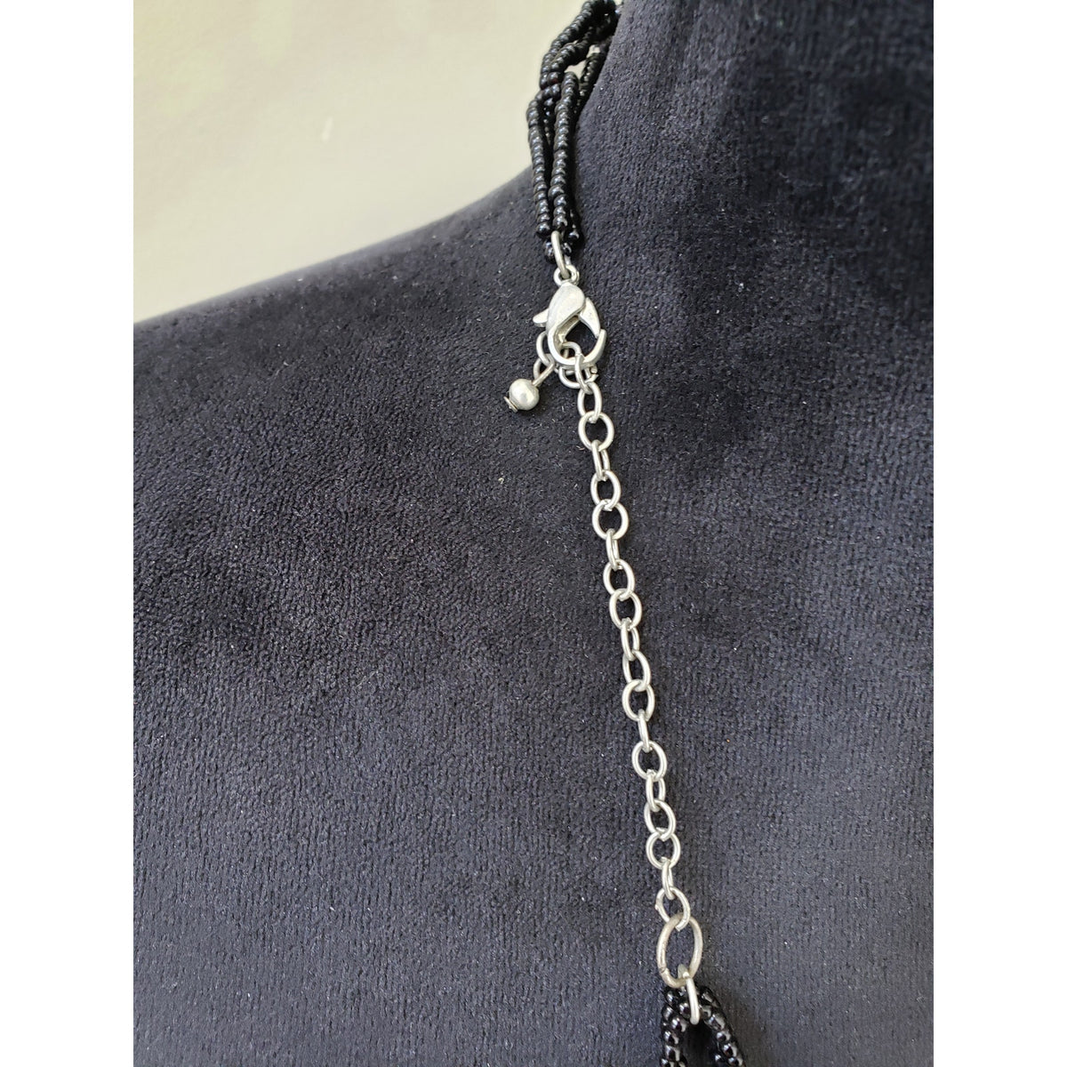 Women Fashion 2 Strand Black Seed Bead Chain Necklace Jewelry with Lobster Clasp