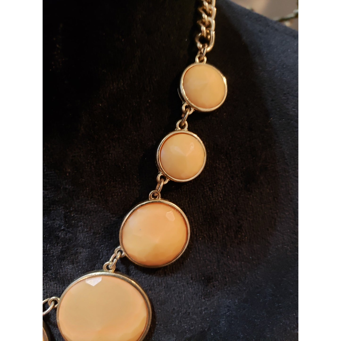 Women's Gold Statement Necklace Lobster Clasp Faceted Peach Discs
