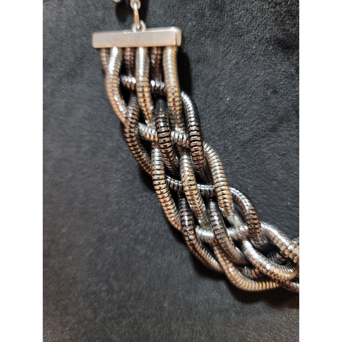 Women’s Multi-Strand Woven Metallic Coil Necklace with Silver-Tone Finish