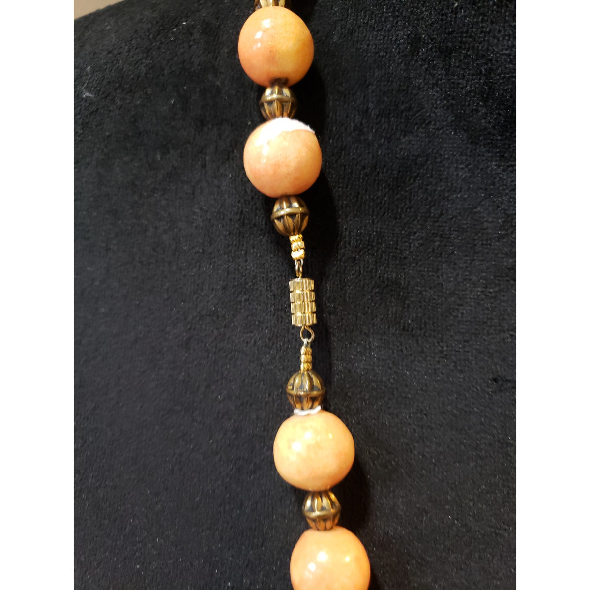 Women Fashion Coral Beaded Bronze Spacers Long Necklace Jewelry with Box Clasp