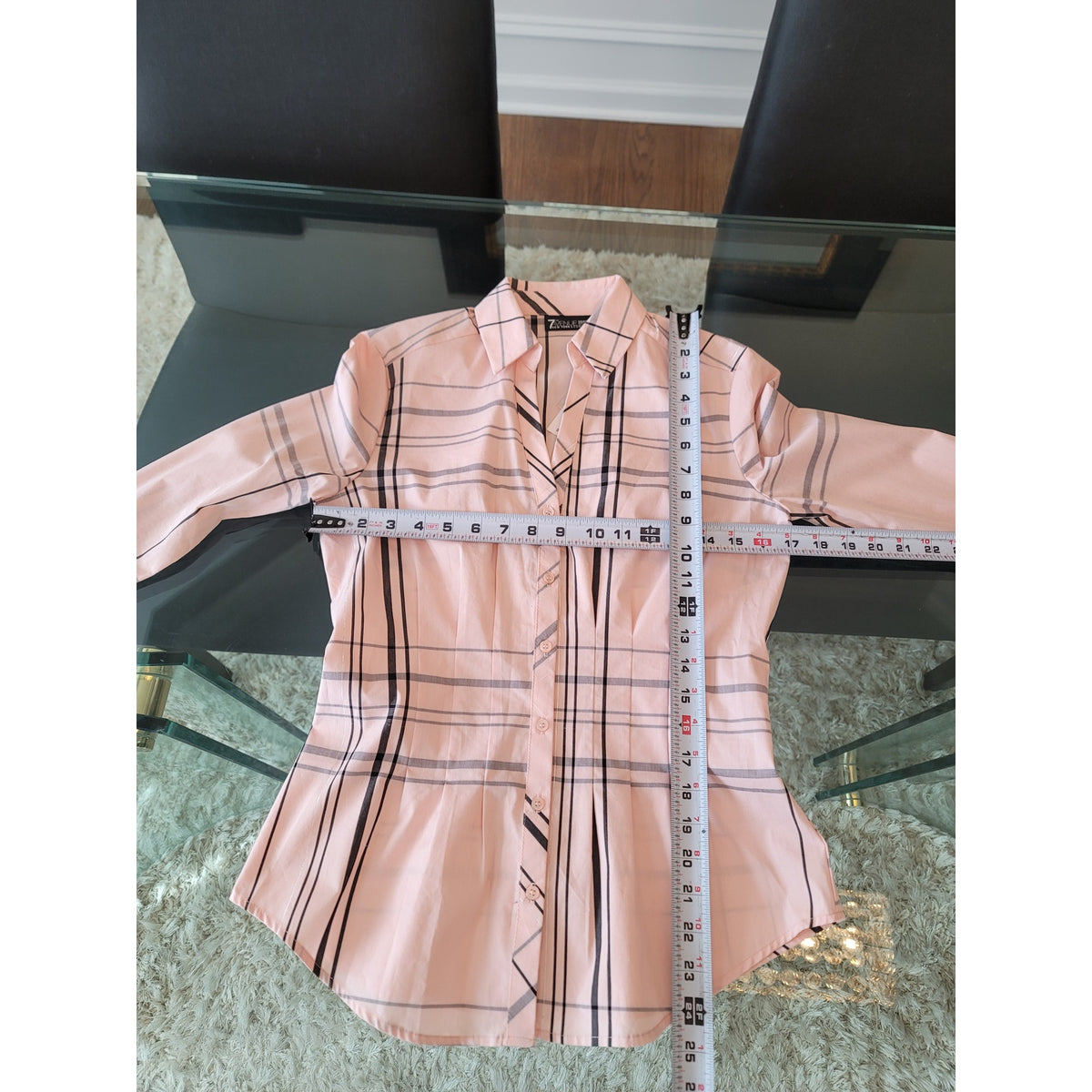 NY&Co Stretch Blouse Women's Size XS Pink Plaid Button Front Shirt Long Sleeves
