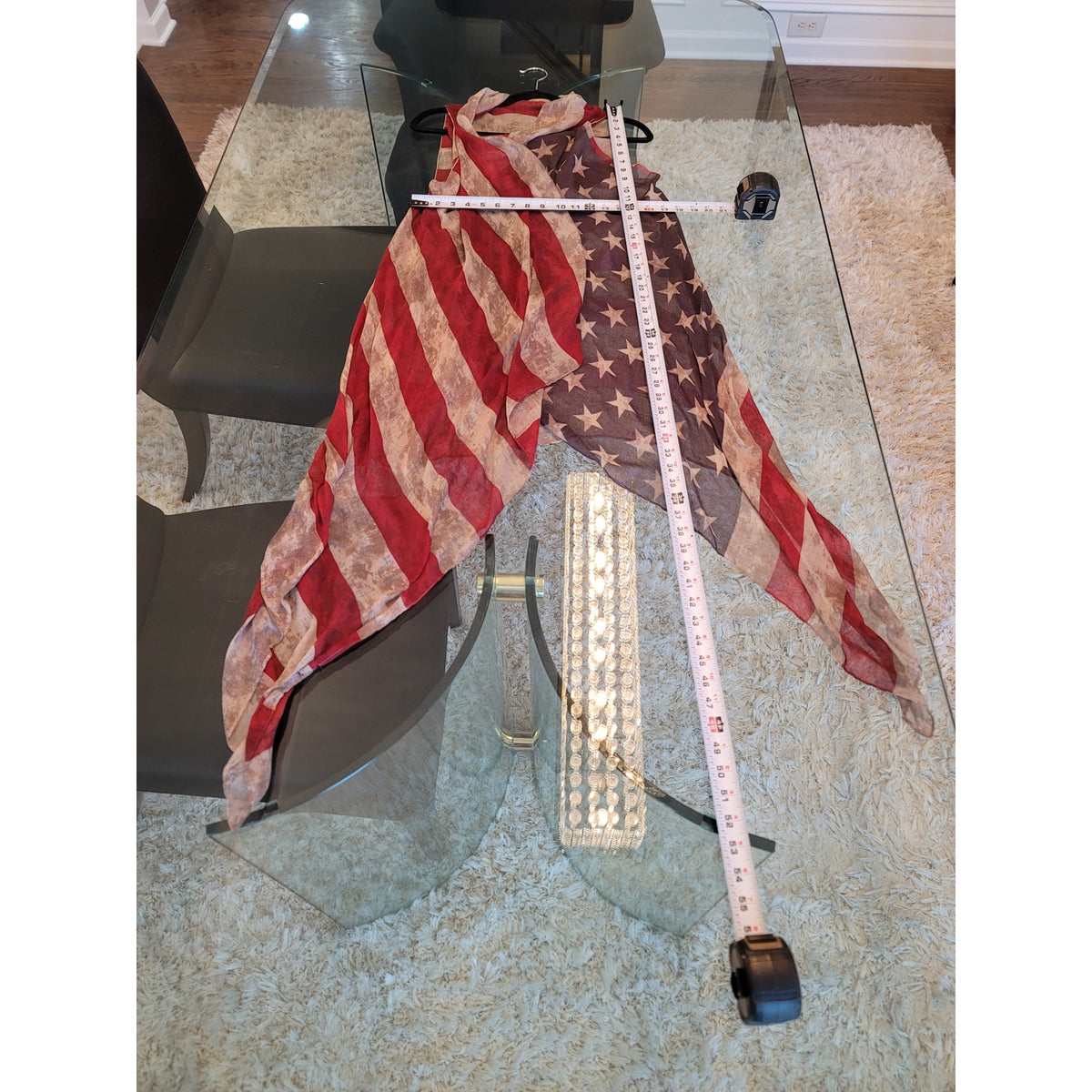 4th of July USA Flag Sheer Vest Women's Chest Large Multicolor Sleeveless