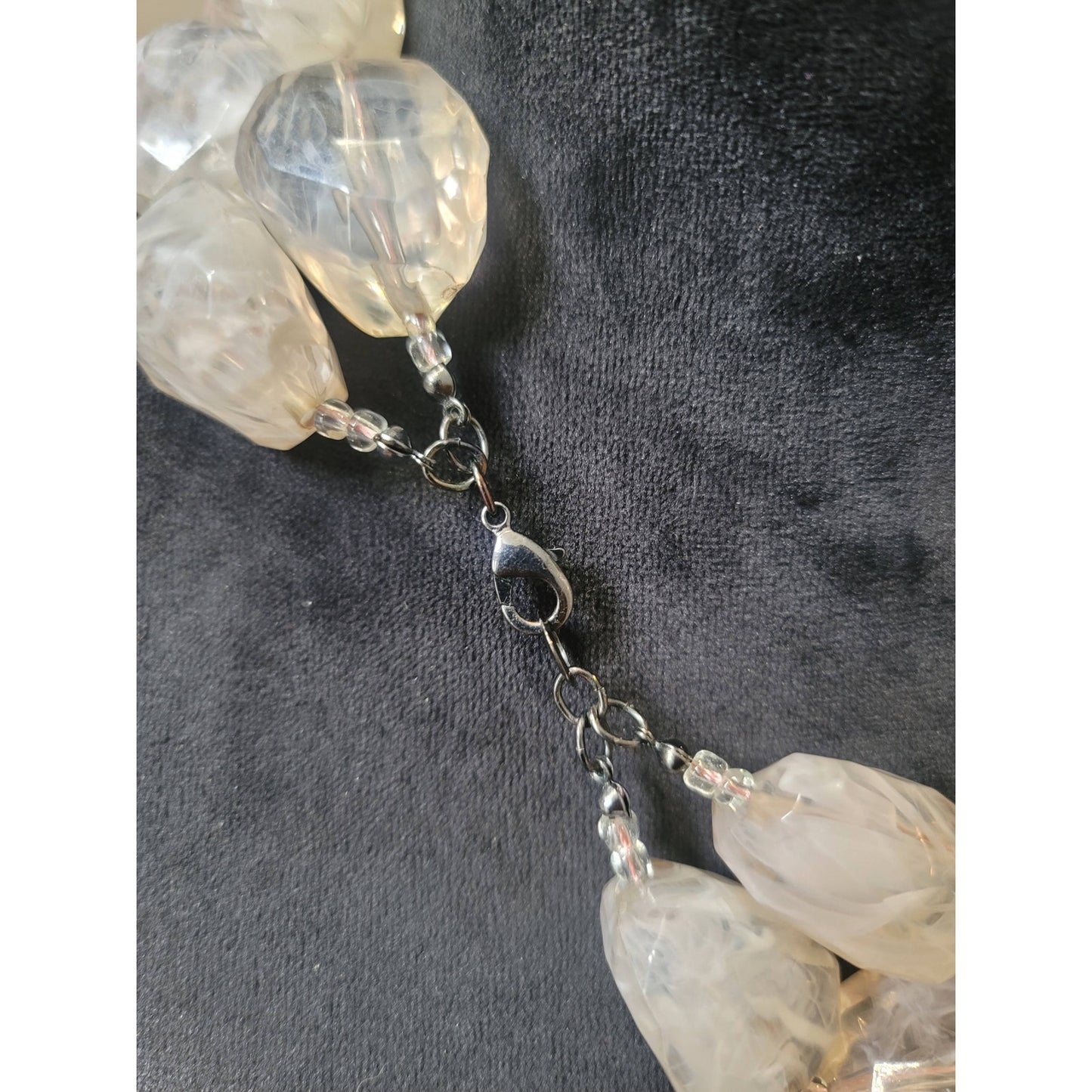 Women's Clear Chunky Beaded Necklace Lobster Clasp Pink Ribbon Statement