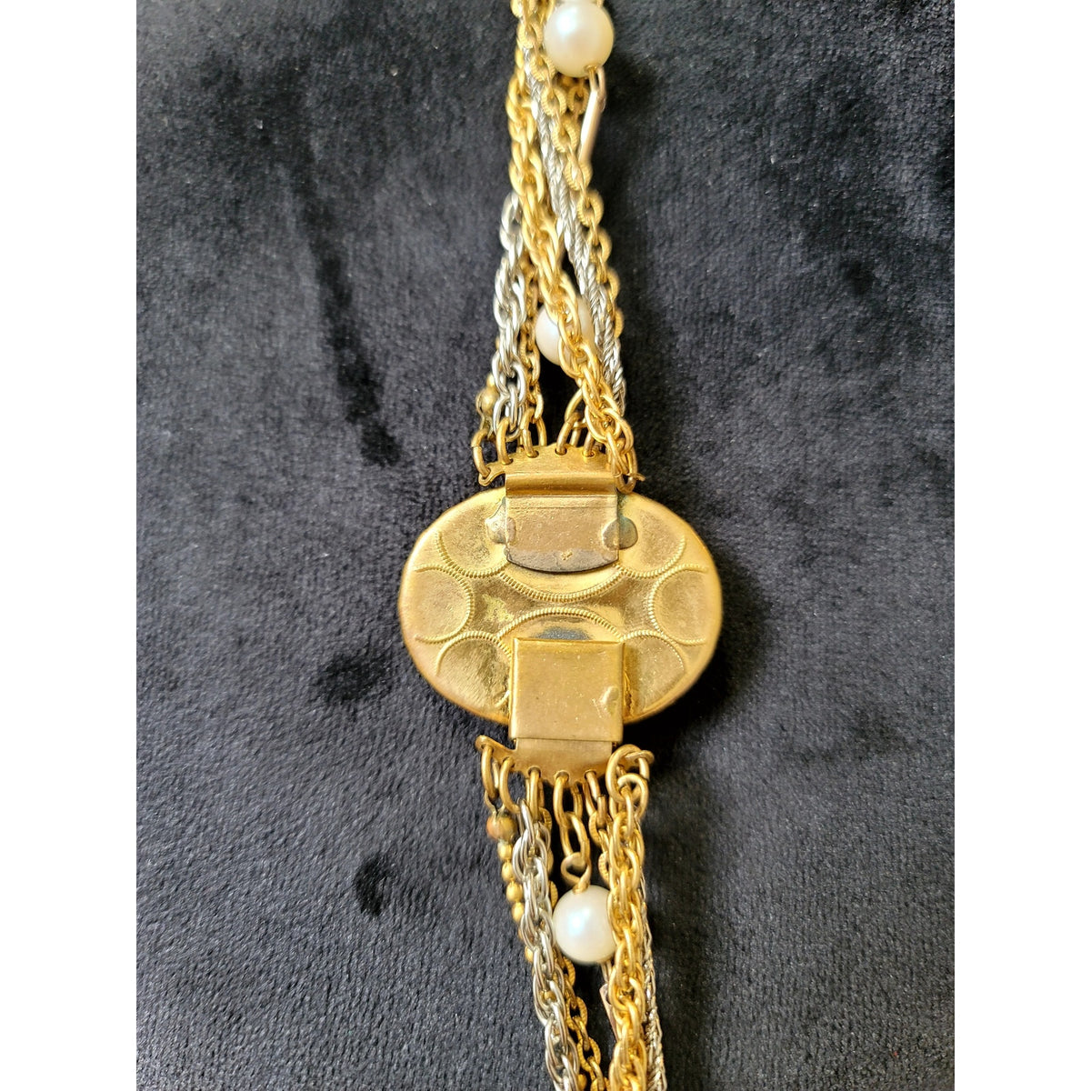Vintage Layered Chain Necklace Turquoise Stone Faux Pearl Gold Tone Boho Chic