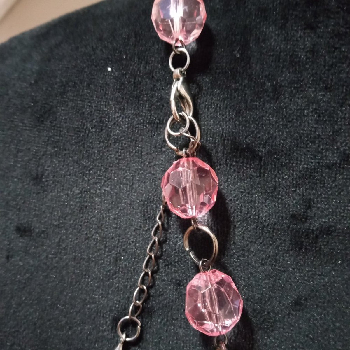 Womens Fashion Elegant Pink Rhinestone Beaded Long Necklace with Lobster Clasp