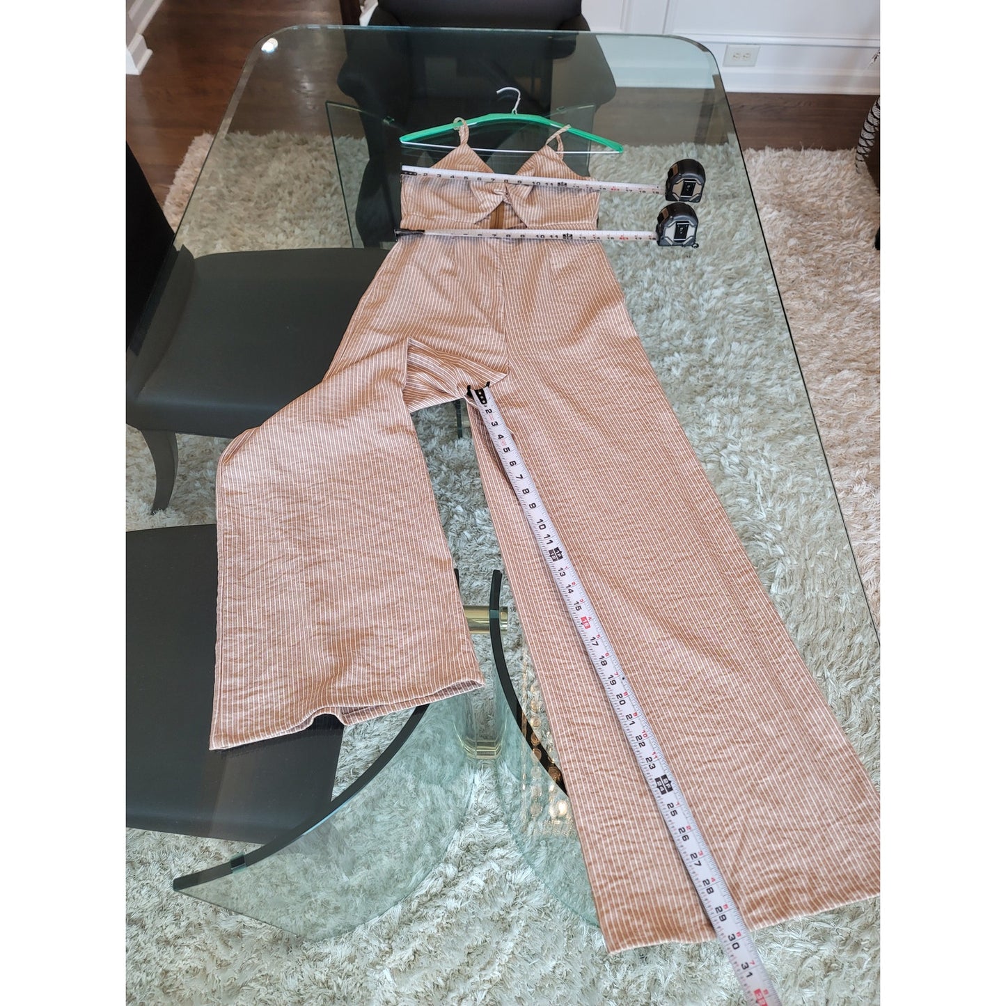 The Room Jumpsuit Women Medium Beige White Striped Cutout Wide Leg Sleeveless