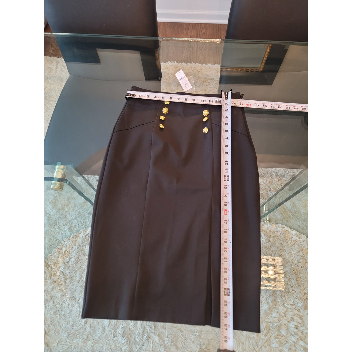 7th Avenue Pencil Skirt Women's Size 8 Black High Waist Side Zipper Front Slit