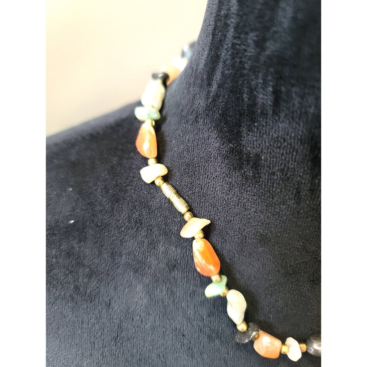 Women's Multicolor Natural Stone Beaded Necklace Boho Style Gold Clasp Unique
