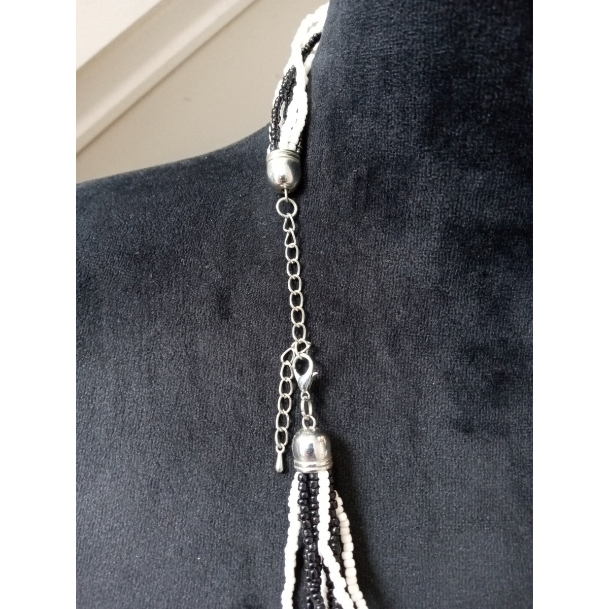 Black & White Twisted Multi Strand Seed Bead Necklace Chunky Rope Statement
