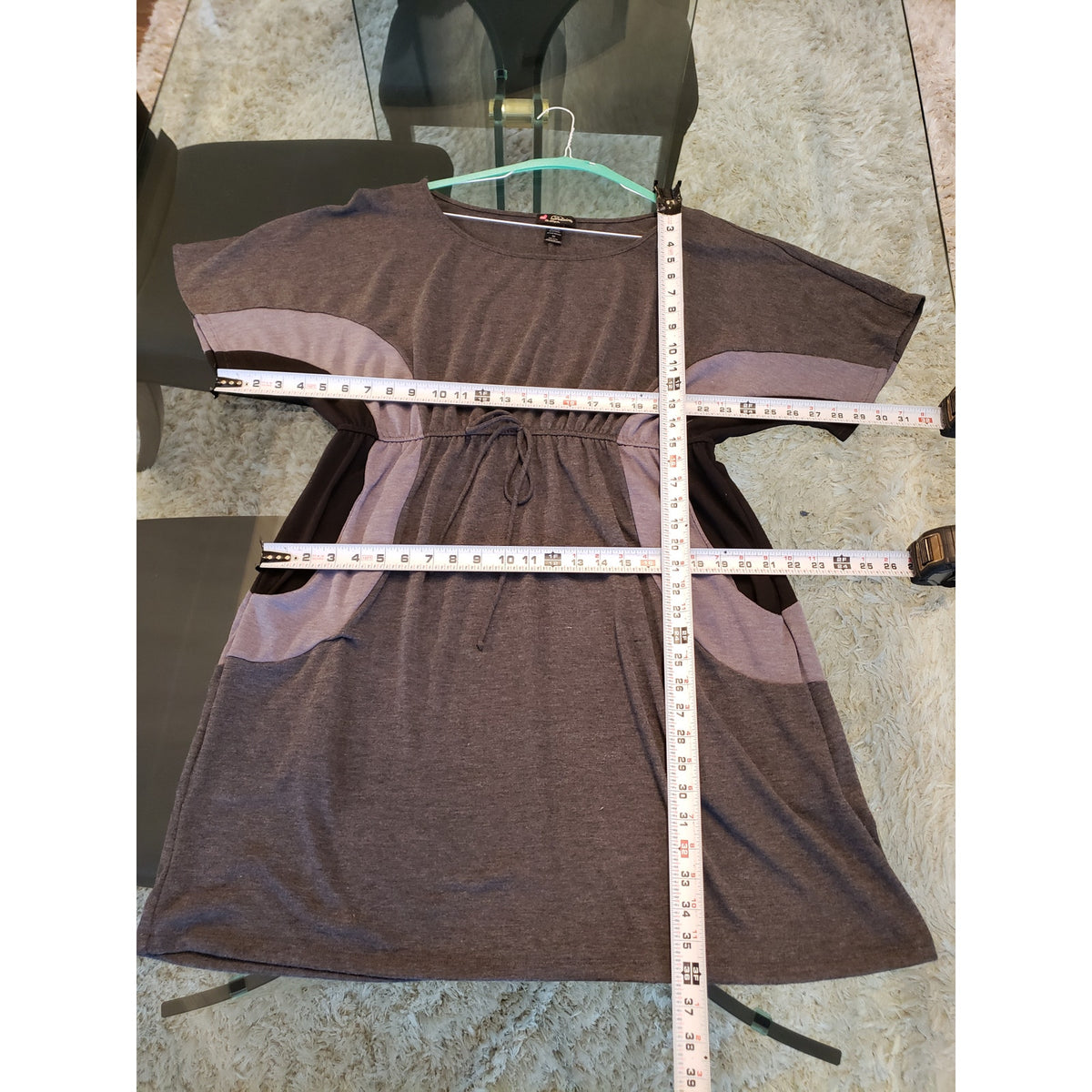 Delirious Dress Women 3X Gray Knit Short Sleeve Tie Waist Pocket Lounge
