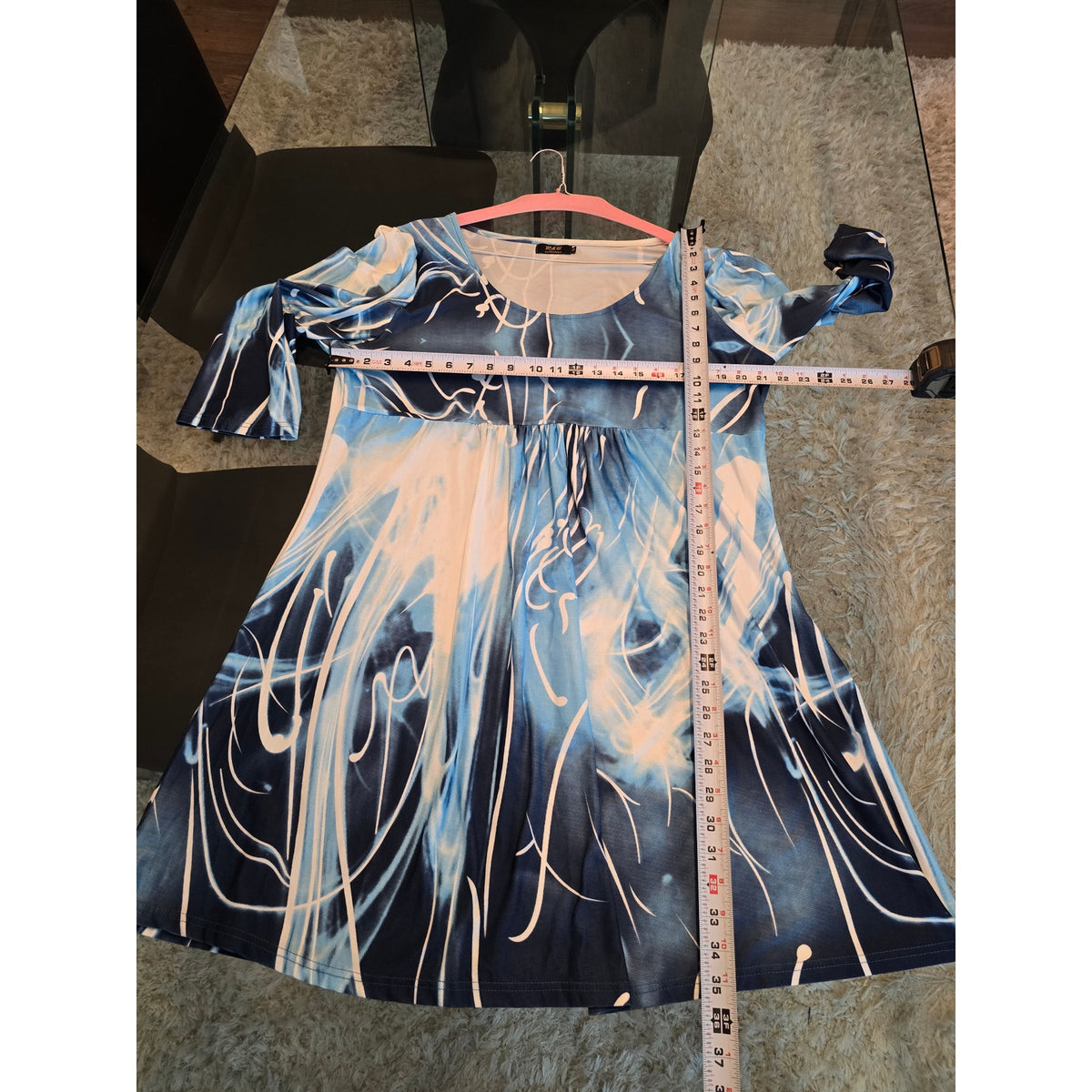 R&B Collection Shirt Dress Women's Size 2X Blue Floral Pattern Long Sleeves