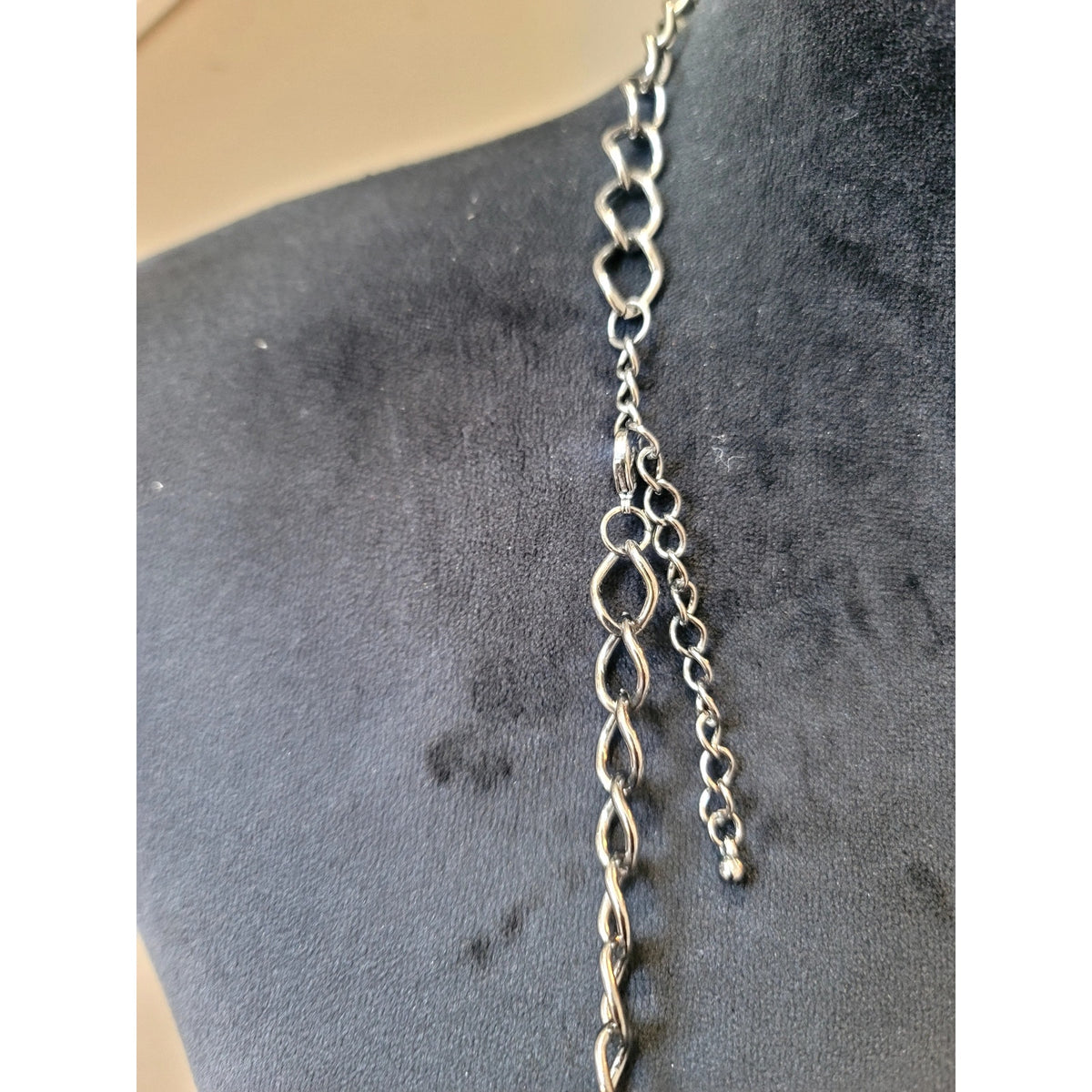 Gunmetal Layered Chain Necklace with Navy Blue Faceted Bead Clusters Statement