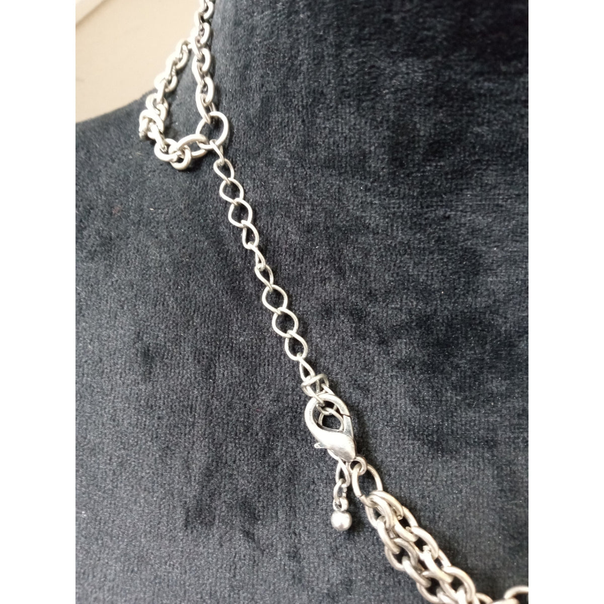 Vintage Silver Tone Medallion Bib Statement Necklace Multi Chain Boho Tribal