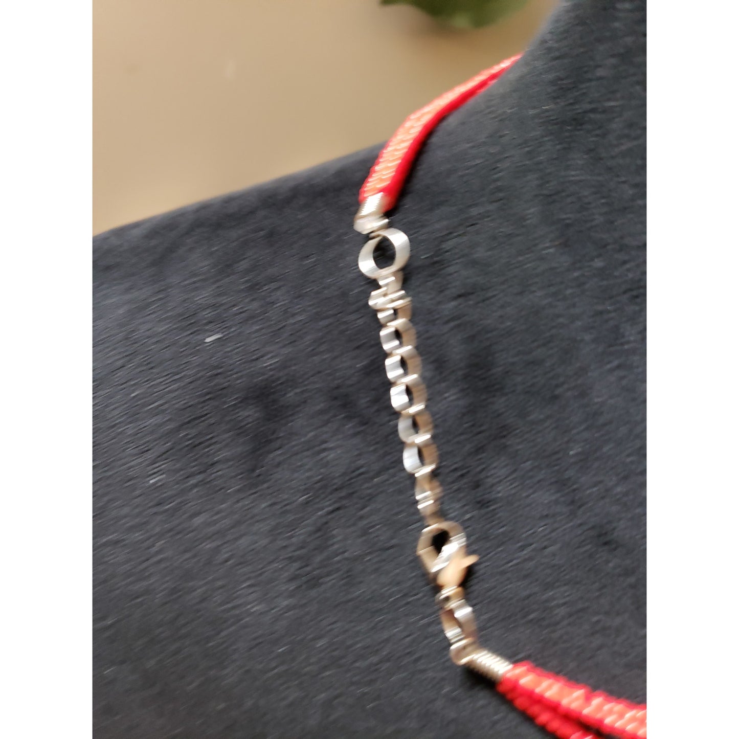 Women 3 Strand Red Seed Beads White Acrylic Teardrop Pendant Necklace w/ Lobster