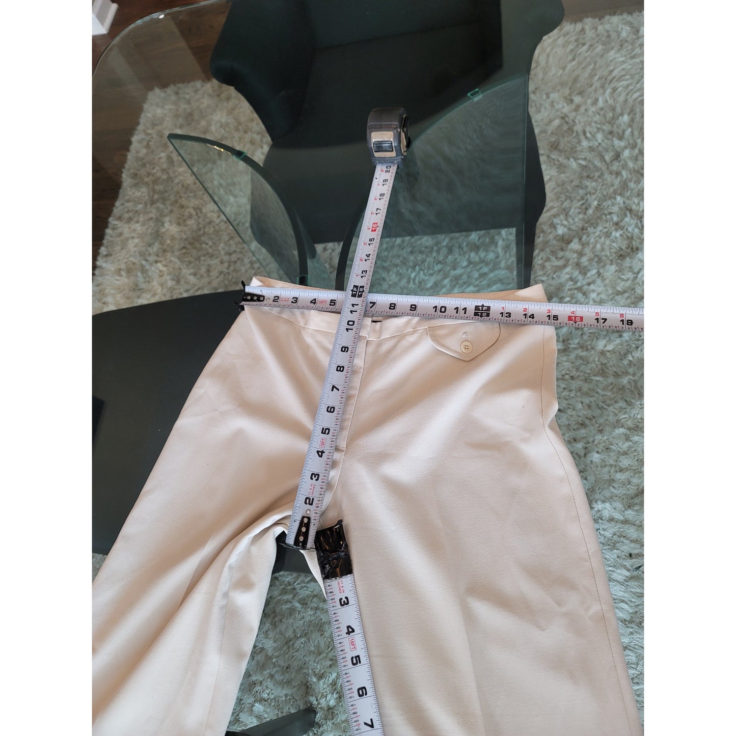 Express Trousers Women's Size 5/6 White Stretch Button Cuffed Flat Front