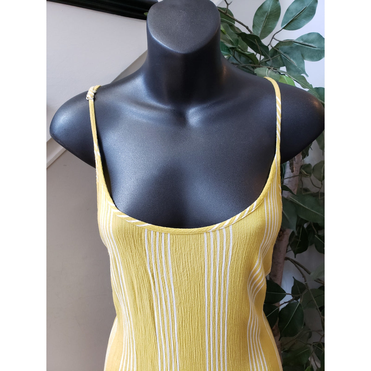 Forever21 Long Maxi Dress Women's S Yellow Striped Lurex Knit Adjustable Straps