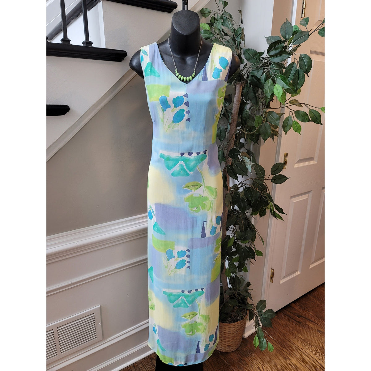 RJ Collection Dress Womens 14 Multicolor Sleeveless Long USA Made Floral