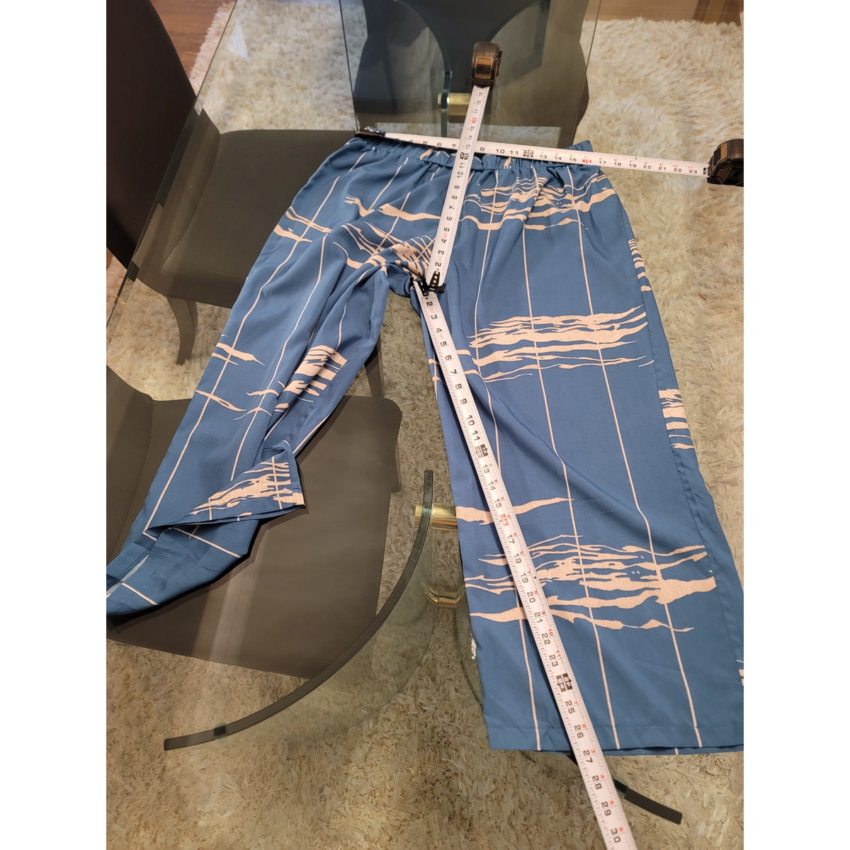 Co-Ord Set Women's Size XL Teal Blue Abstract Pleated Long Sleeve Boat Neck