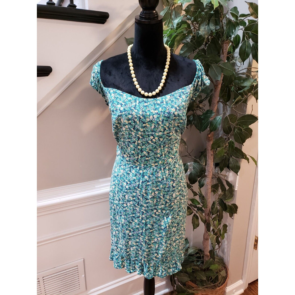 Old Navy Womens Green Floral Backless Smocked Sweetheart Knee Length Dress 3X