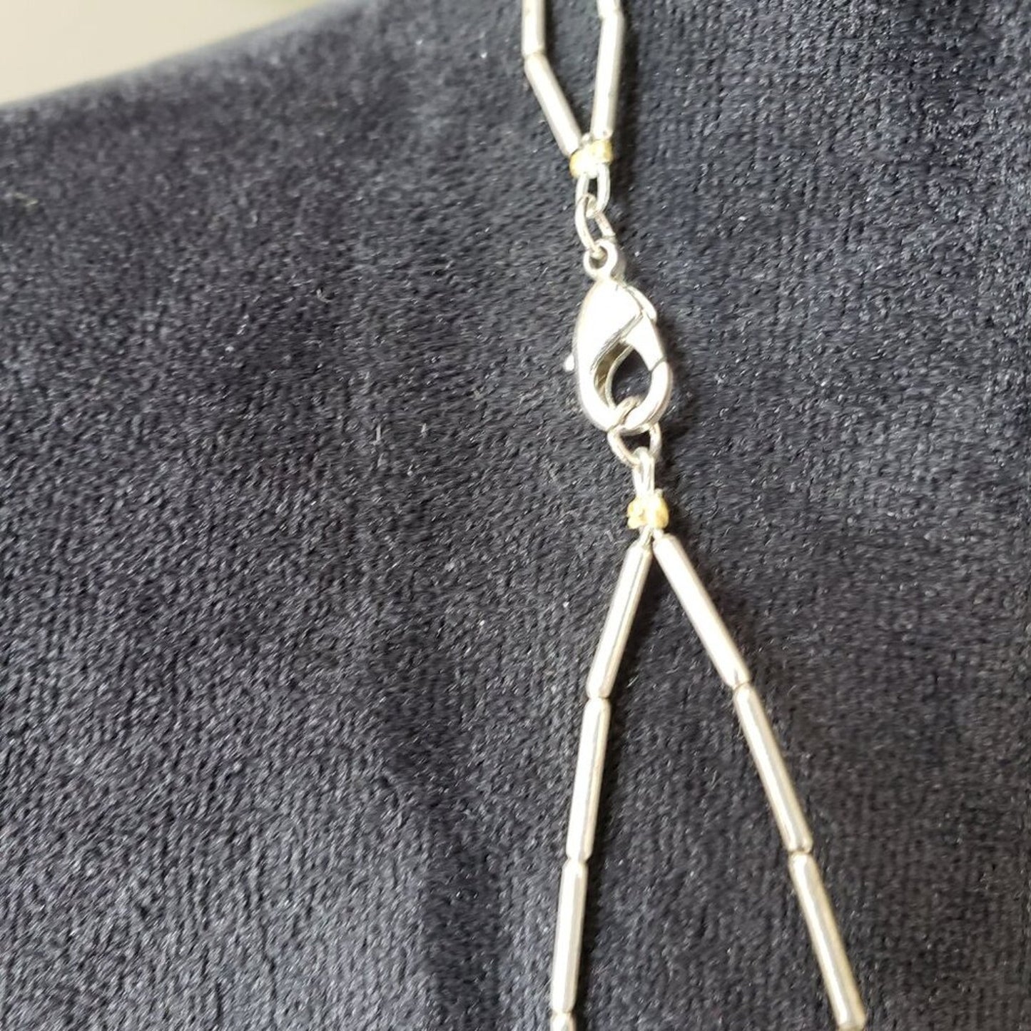Womens 2 Strand Silver Oxidized Fan Sticks Beaded Necklace with Lobster Clasp
