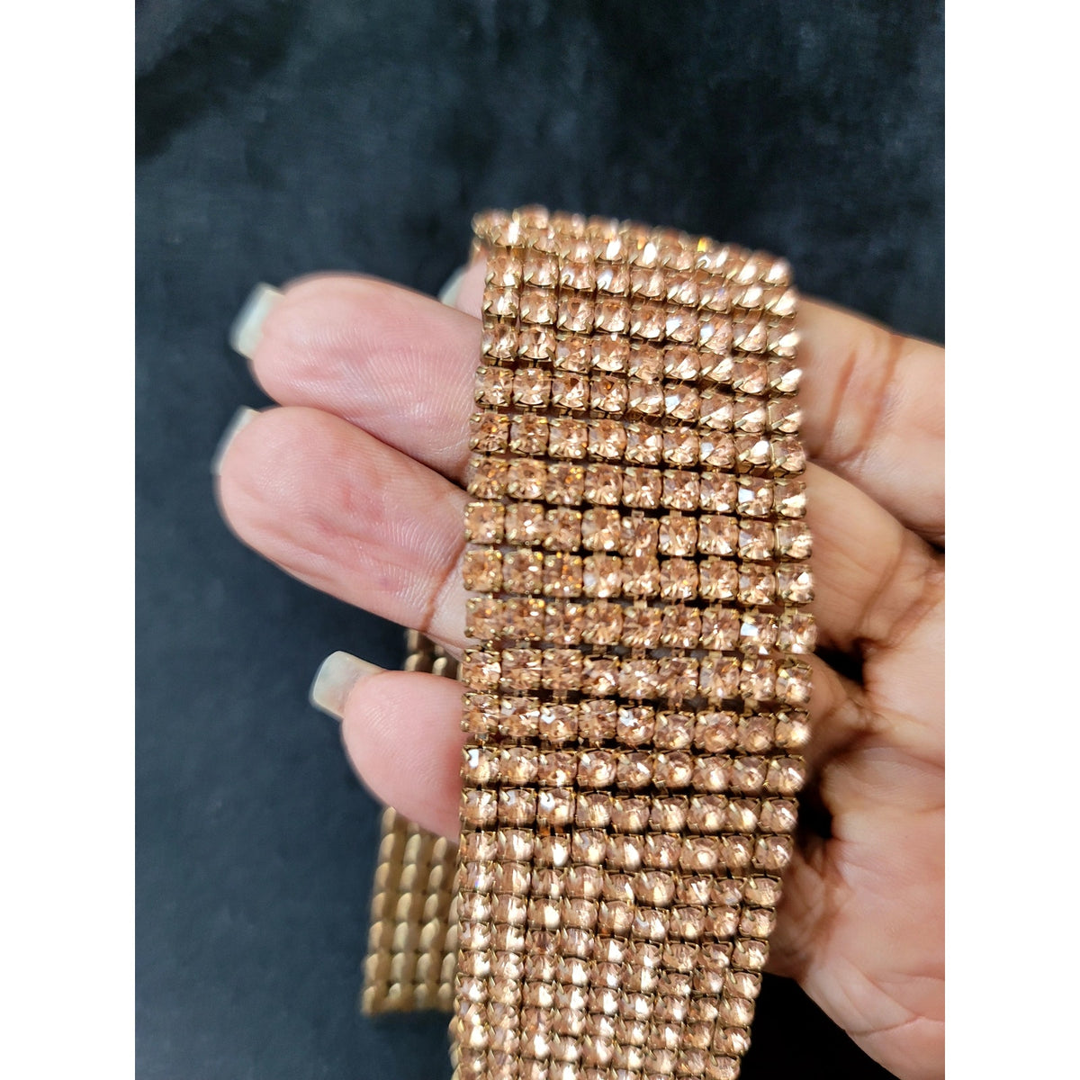 Wide Gold Tone Rhinestone Choker Necklace Sparkling Multi Row Statement Jewelry