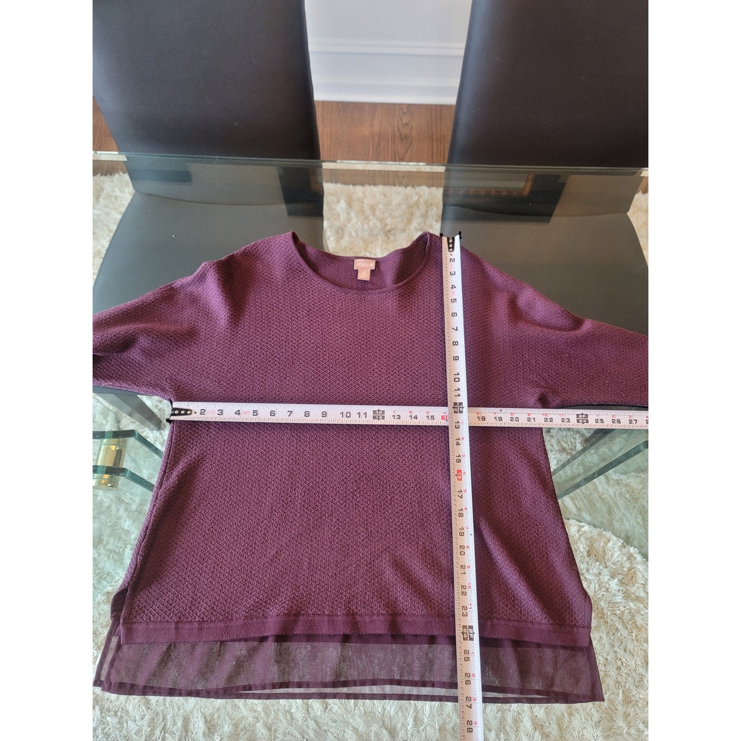 Chico's Sweater Women's Size 2 Large Purple Sheer Hem Knit Stretch Long Sleeve