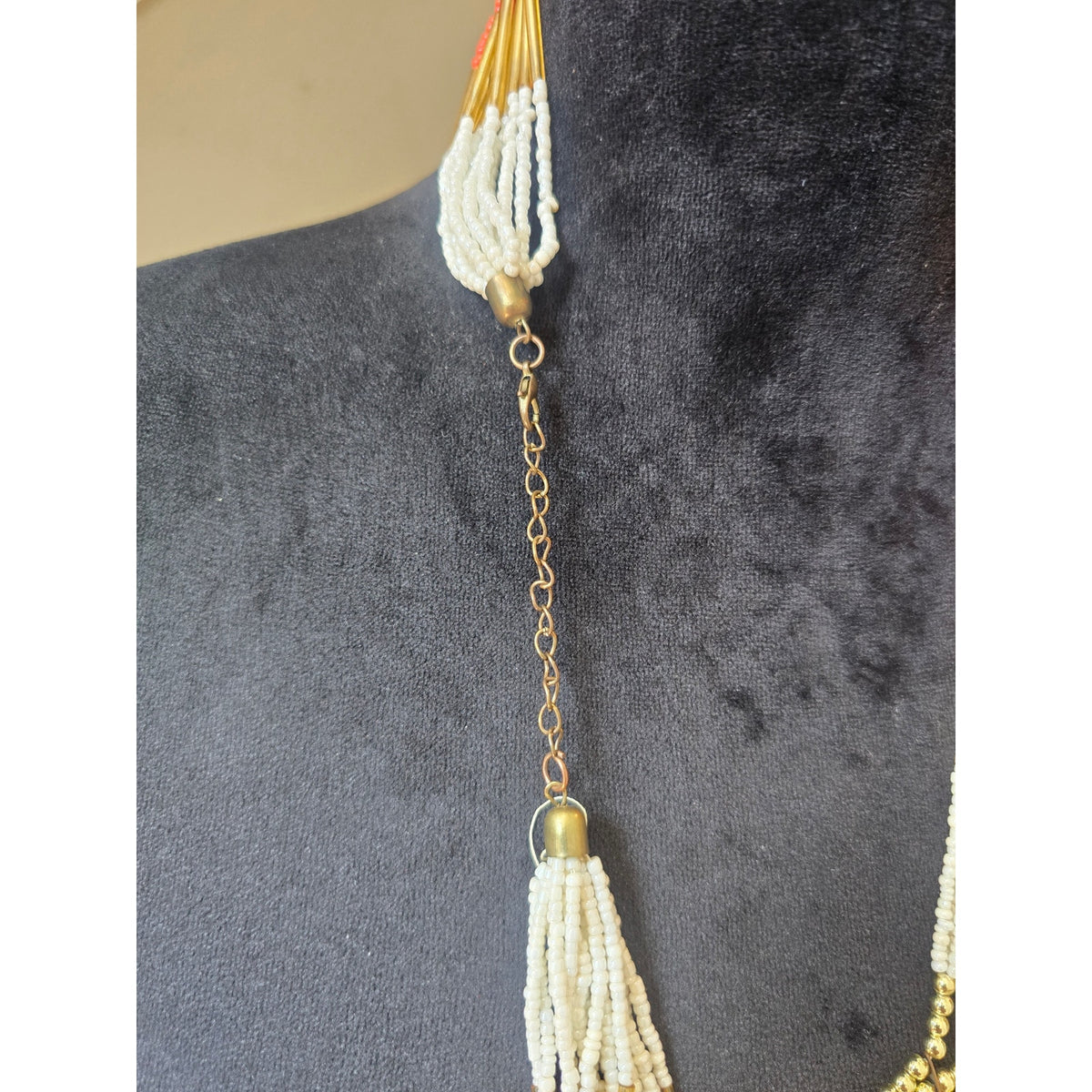 Red White Brown Multi Strand Seed Bead Long Statement Necklace