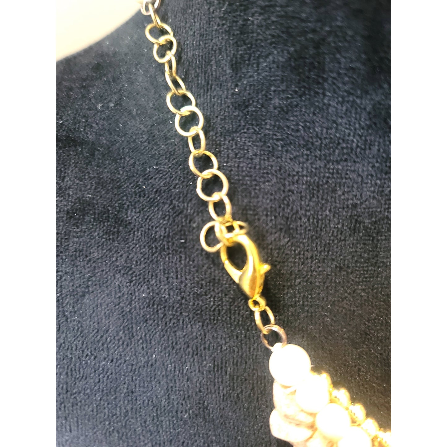 Women's Cream Gold Beaded Necklace Lobster Clasp Triple Strand Layered Jewelry
