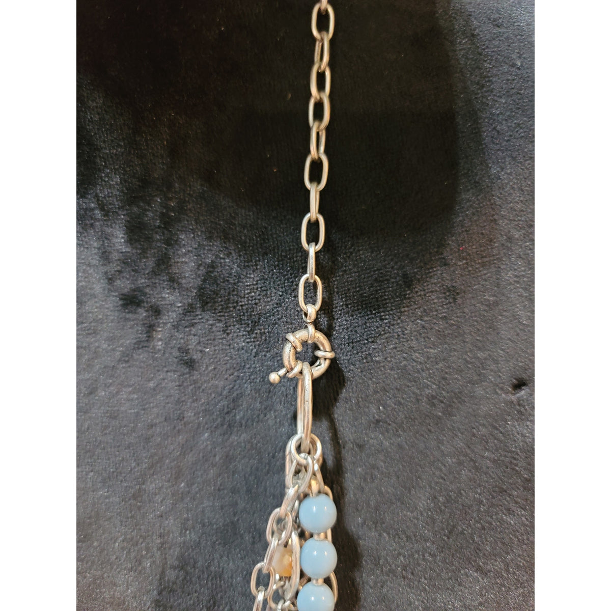 Womens Multi Layer Beaded Charm Necklace Toggle Lock Pastel Blue And Green Beads
