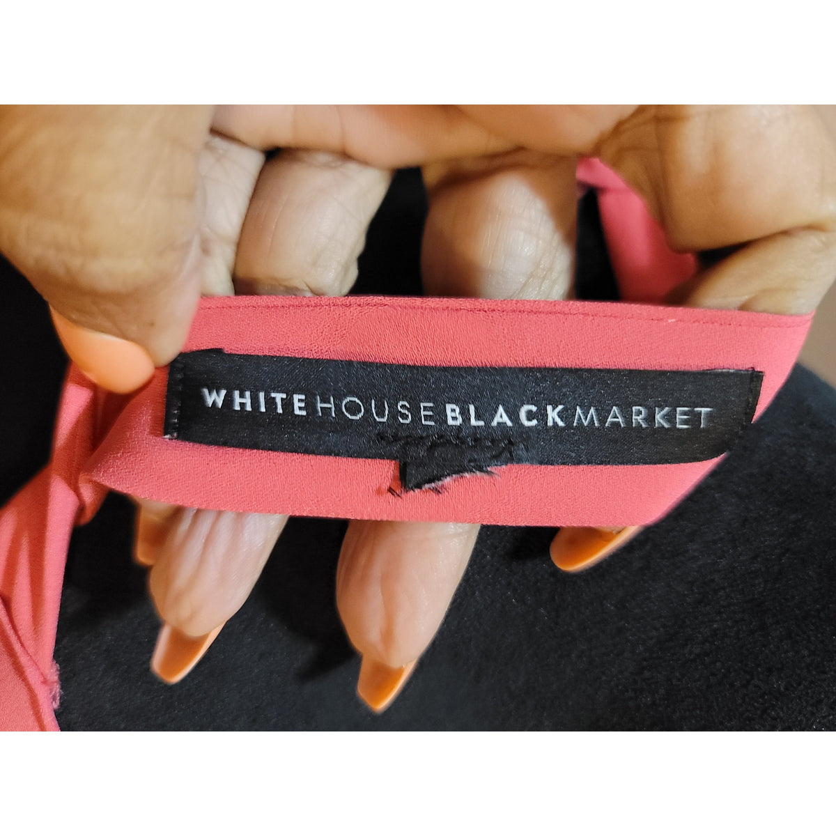 White House Black Market Blouse Women's Coral Orange V-Neck Bell Sleeve XL