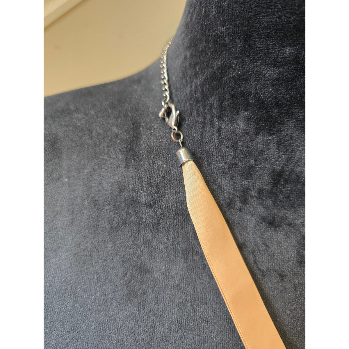 Gold Tone Crystal Beaded Ribbon Statement Necklace