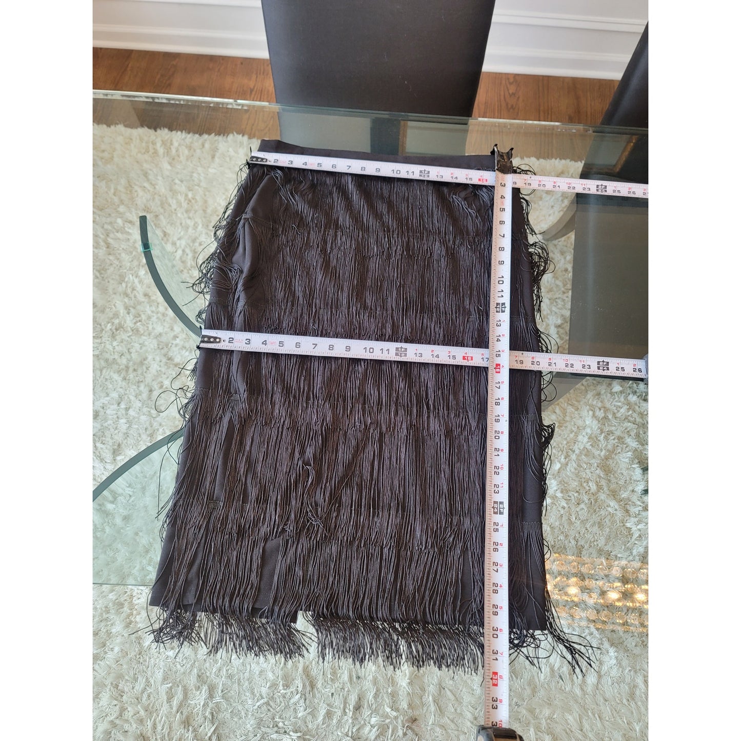 AOMEI Skirt Women's Size L Black Fringed Dance Midi Pleated Stretch Polyester