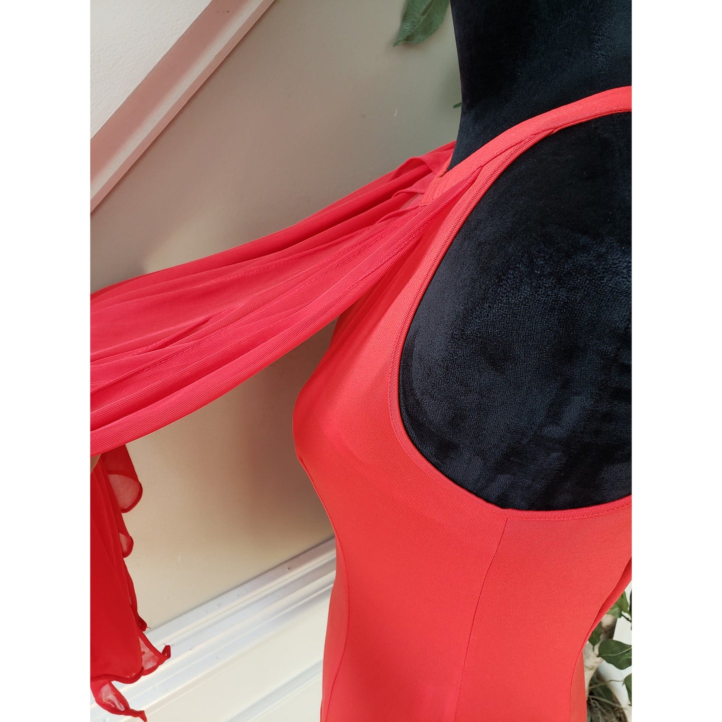 Venus Tank Top Womens S Red Fringe Draping Down Front Halter Neck Sleeveless