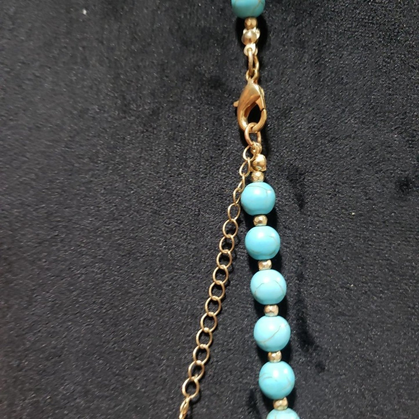 Womens Fashion Blue Turquoise Stone Long Beaded Necklace with Lobster Clasp