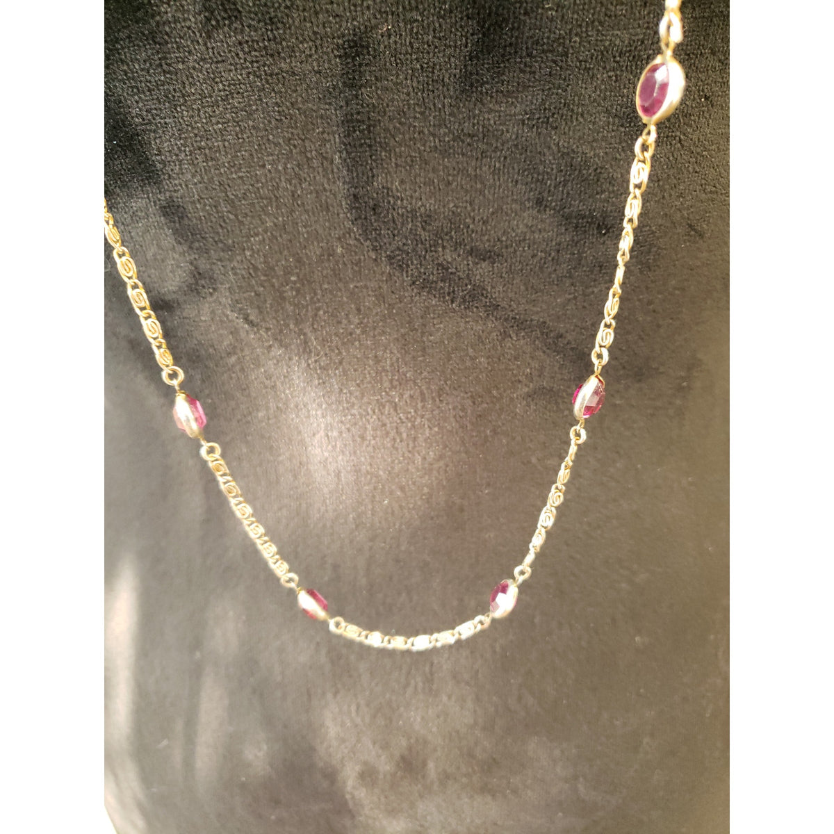 Rachel Women 2 Strand Gold Tone Red Zirconia Bazel-set Chain Necklace